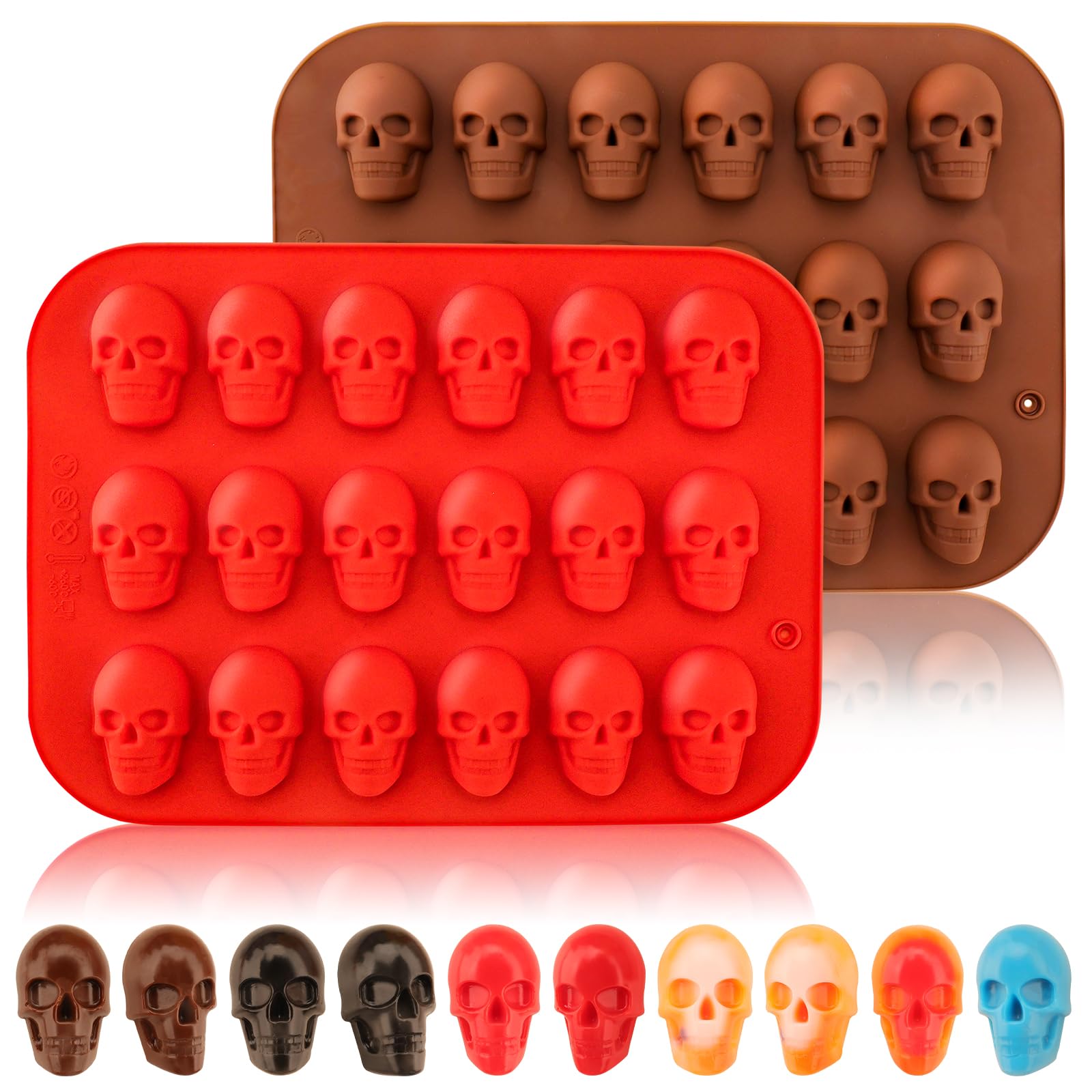 Halloween Silicone Chocolate Molds 2PCS Skull Head Shape Baking Molds for Chocolate Jelly Soap Fondant Candy Candles Pastry Gumm