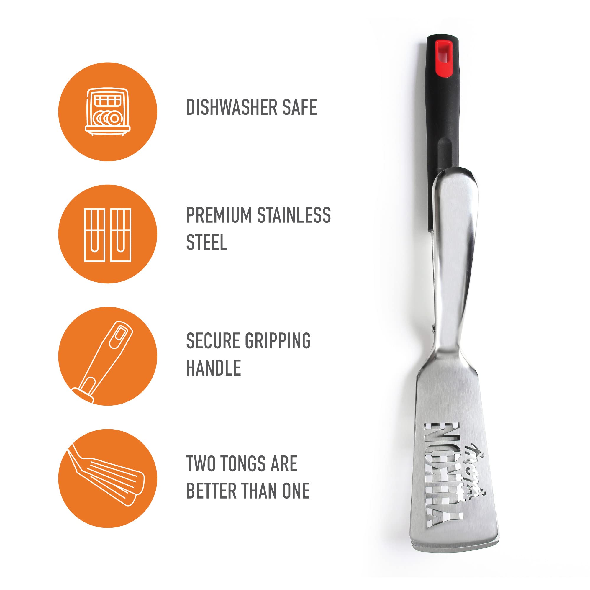 Yukon Glory Premium Stainless-Steel, Rubber-Grip Tongs-Spatula, Perfect For Grilling, Cooking, Frying, And Griddling