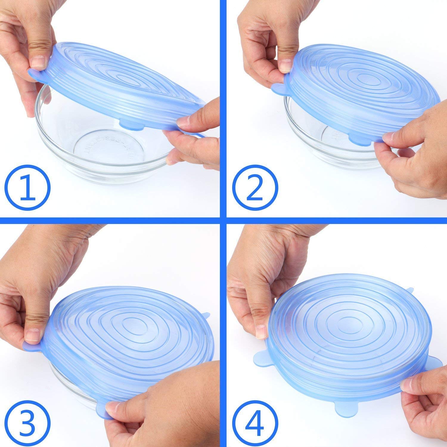 Silicone Stretch Lids, Reusable Expandable Seal Bowl Covers Lid To Keep Food Fresh, Fit Various Sizes And Shapes Of Containers O