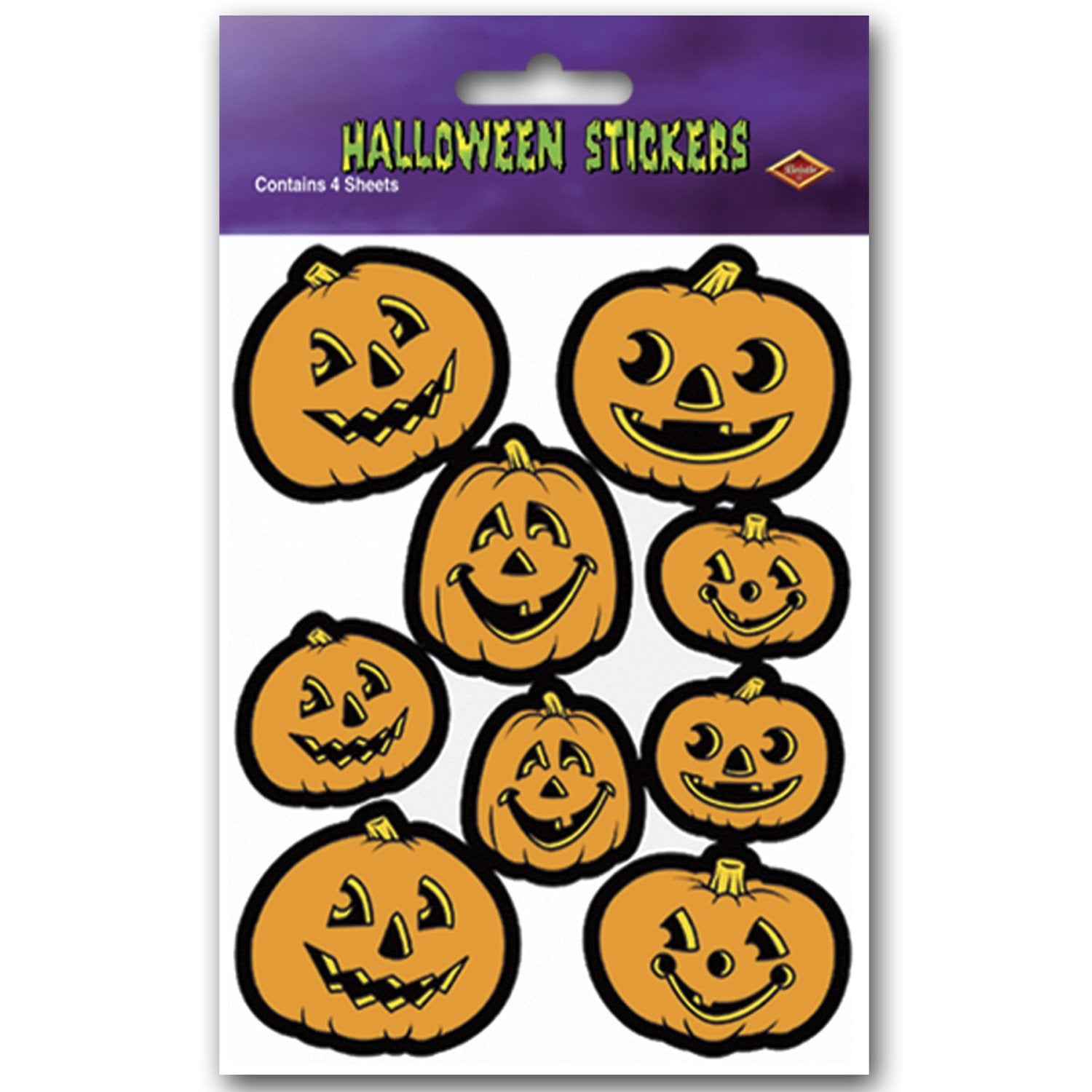 Halloween Jack-O-Lantern Stickers 4In. X 7In. (4 Shs/Pkg) Pkg/12