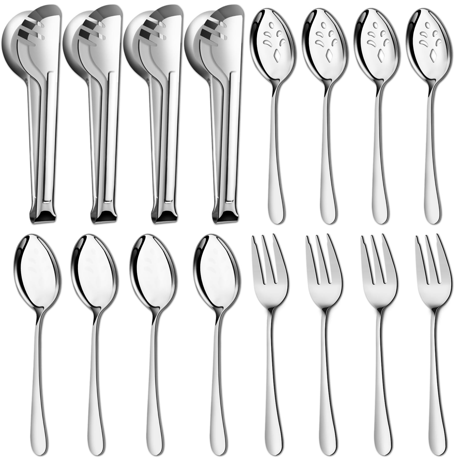 Pleafind 16 Pcs Serving Utensils, Stainless Steel Serving Utensils Set With Serving Spoons, Slotted Serving Spoons, Serving Fork