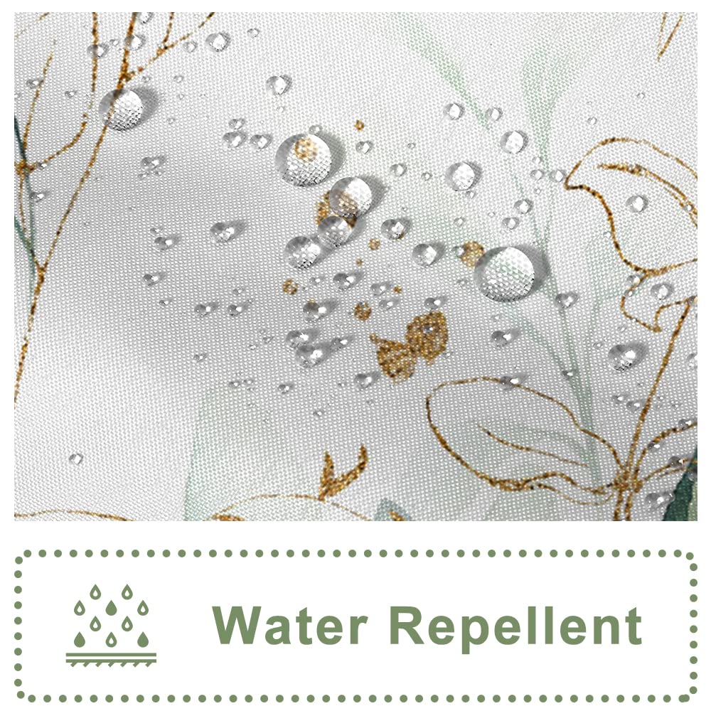 Ruelvth Sage Green Eucalyptus Shower Curtain, Spring Plant Leaves Shower Curtain Waterproof Fabric Watercolor Green And Gold Sho