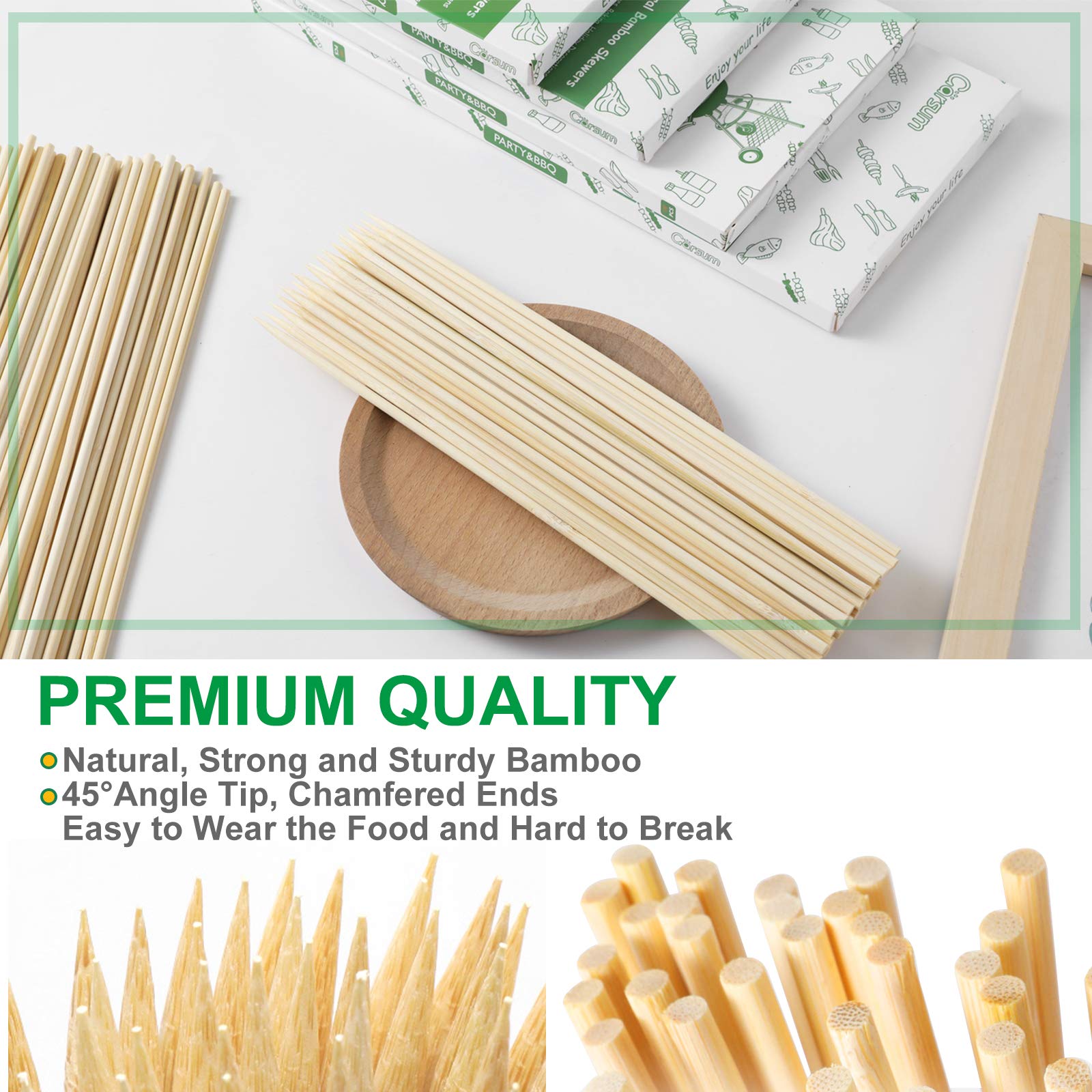 Garsum Natural BBQ Bamboo Skewers  8'' Wooden Skewers For assorted Fruits  Kebabs  Grill  Highly Renewable Natural Resources  Suitable For Kitchen  Party  Food Catering and Crafting (100 PCS)