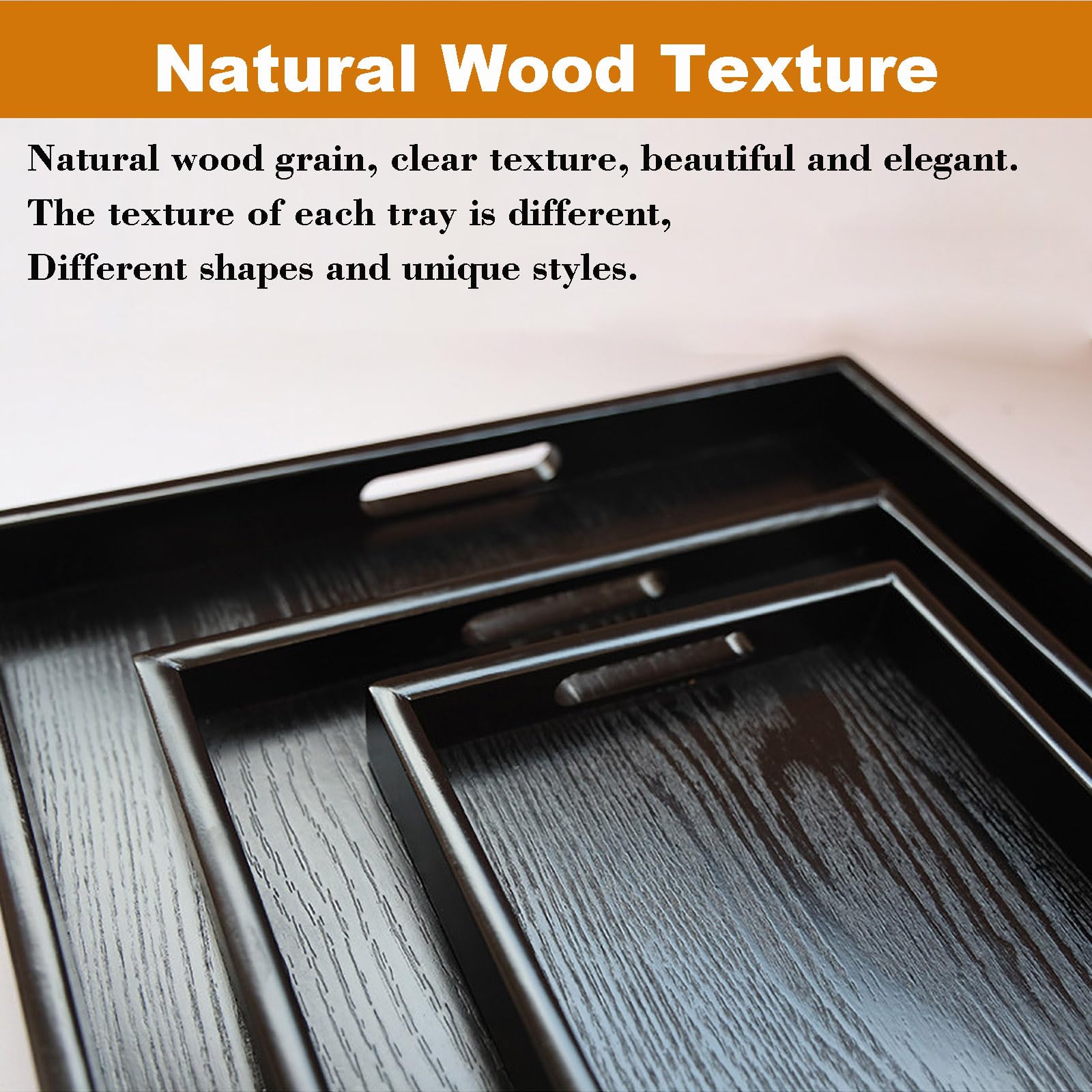 Wooden Serving Tray With Handles, Rectangle Decorative Serving Tray Platter Wood Bed Tray With Raised Edges Snack Tray For Home