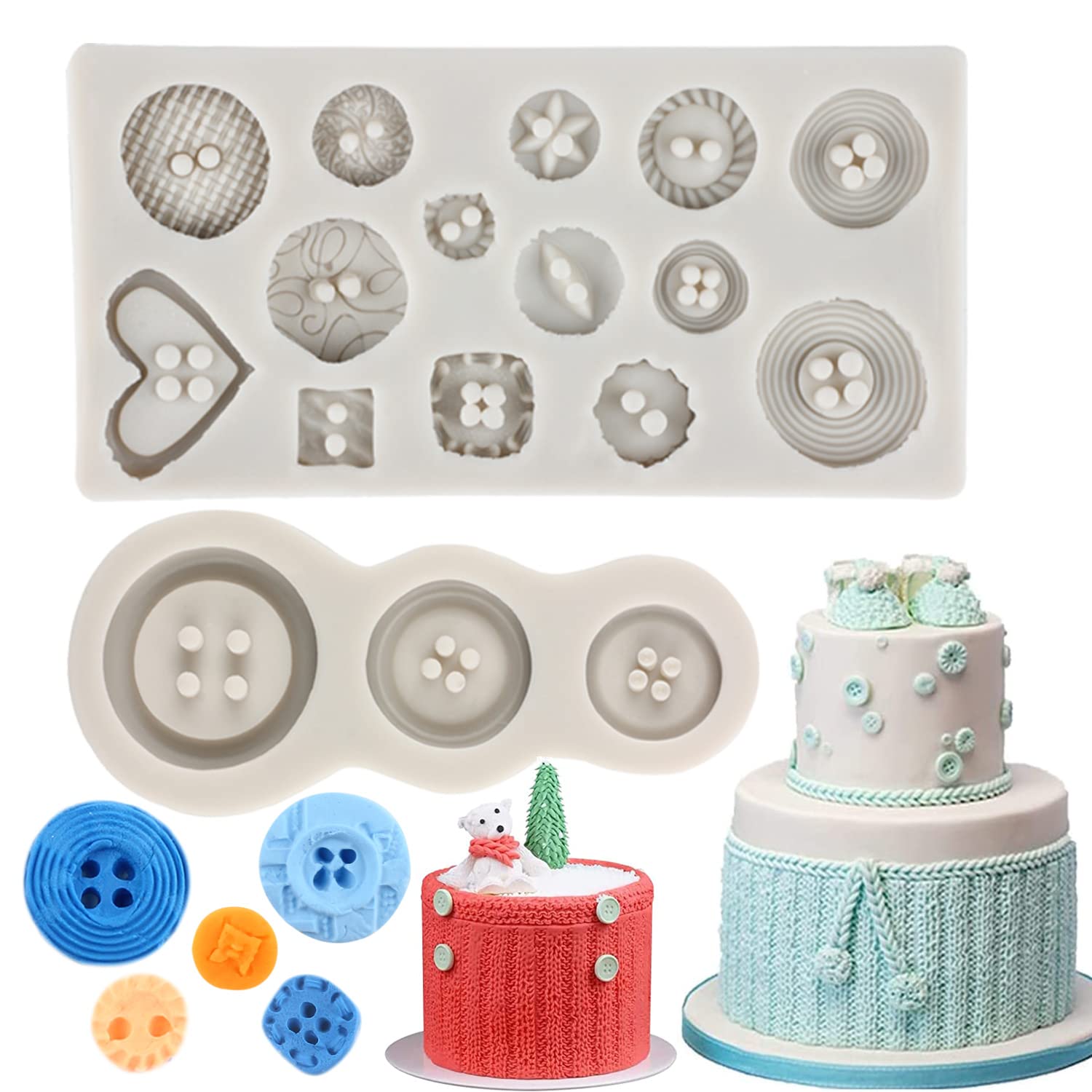 Sijiangmold Mini Knitting Sweater Fondant Molds Crochet Texture Cake Decoration Silicone Mold Button Chocolate Mold For Baby Sho