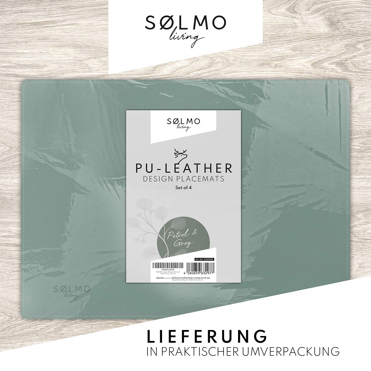slmo I Designer Place Mat Made of PU Leather  44 x 32 cm  Heat-Resistant  Two-Tone  Wipe-Clean  Leather Place Mat  Children's Placemat  Blue (SkyBlue/Silver)