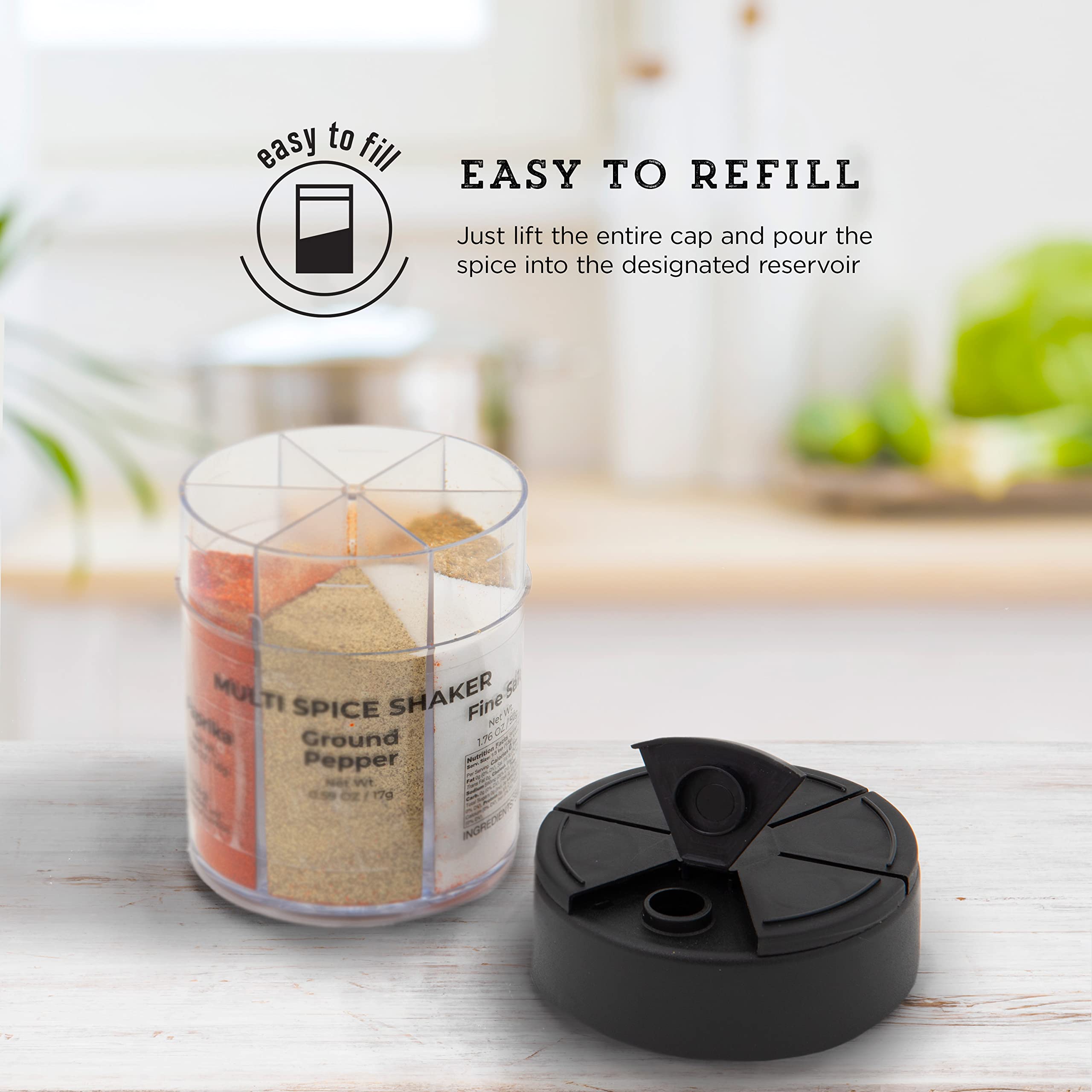 Kamenstein Round Multi Spice Container, Filled with Spices, 3.07 x 3.07 x 4.02 Inch