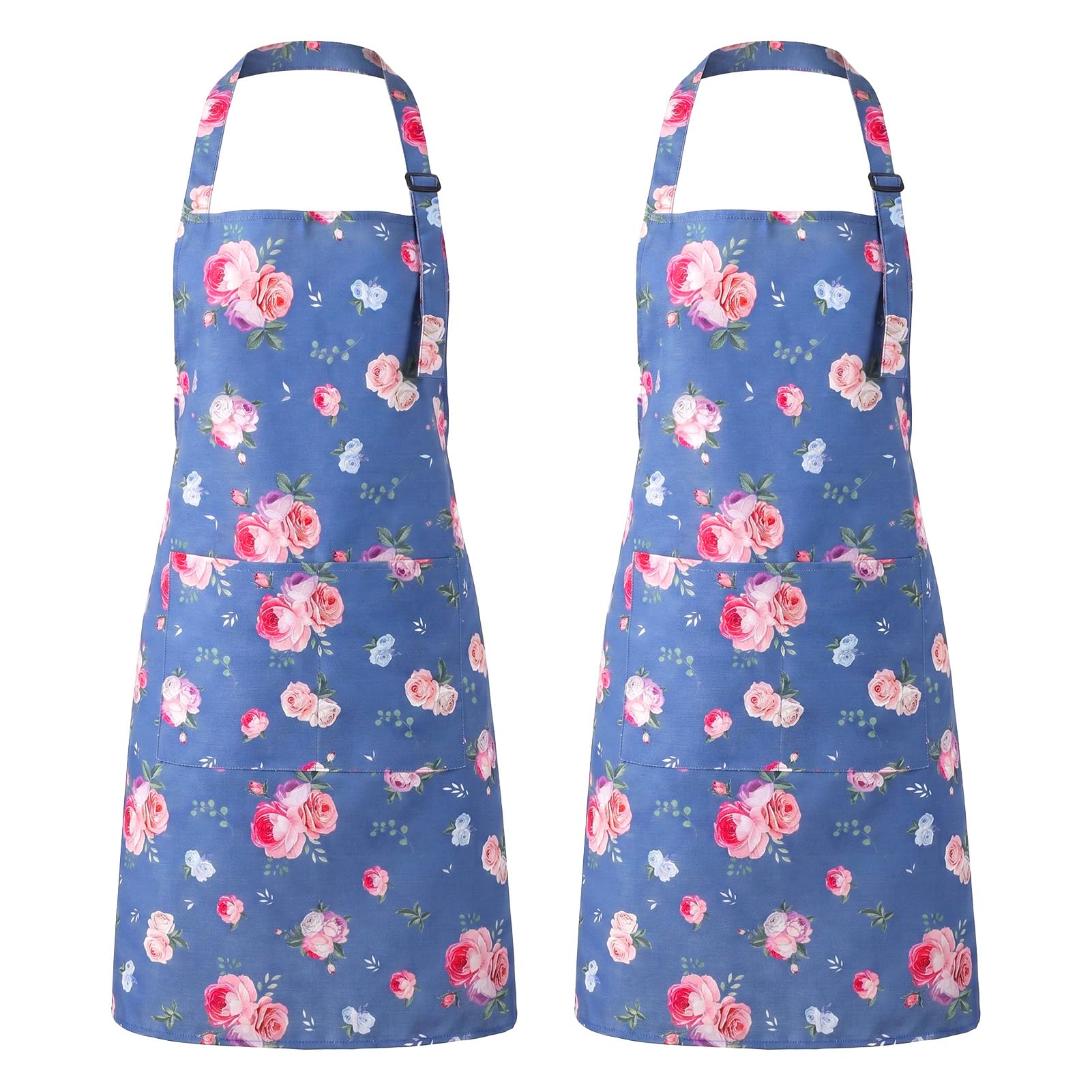 Xlsxexcl 2 Pack Floral Kitchen Aprons For Women Cooking Apron Blue Rose