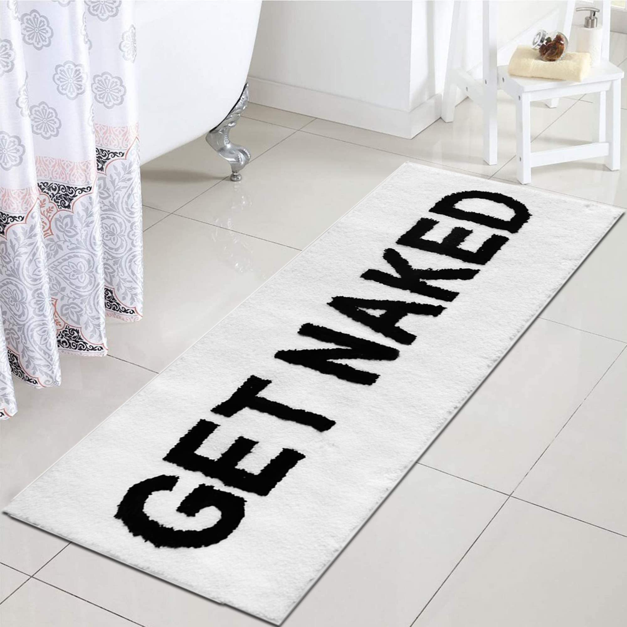 Zeeinx Get Naked Runner Cute Bathroom Rugs Long Get Naked Rug Funny Bathroom Decor For Apartment White Bath Mat For Tub And Show