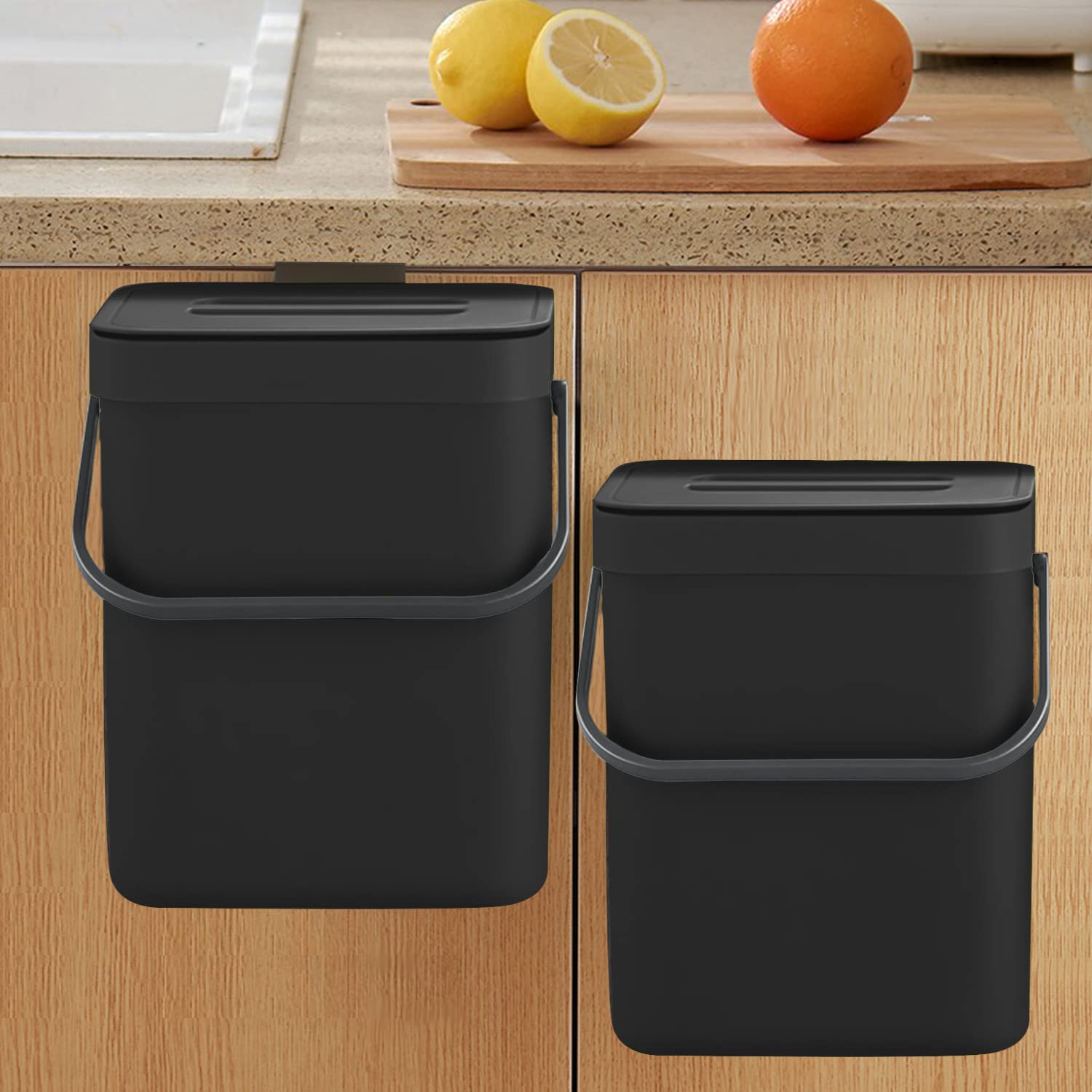 LALASTAR Countertop Compost Bin with Lid, Hanging Small Trash Can with Lid Under Sink for Kitchen, Food Waste Bin for Countertop