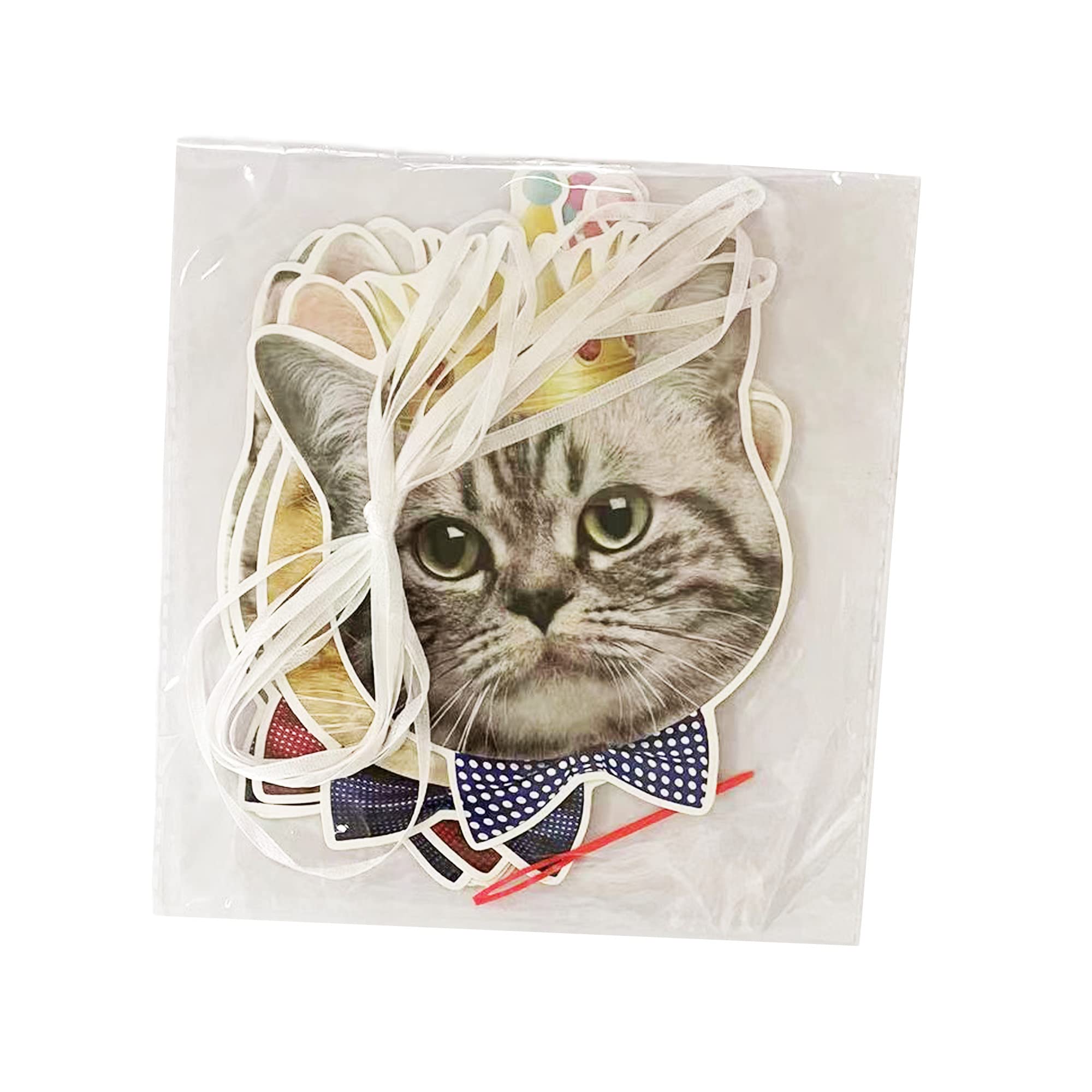 Tsj Cat Birthday Banner, Cat Face Party Banner, Kitty Cat Theme Party Bunting Decoration For Cat Adoption Birthday Party Favors