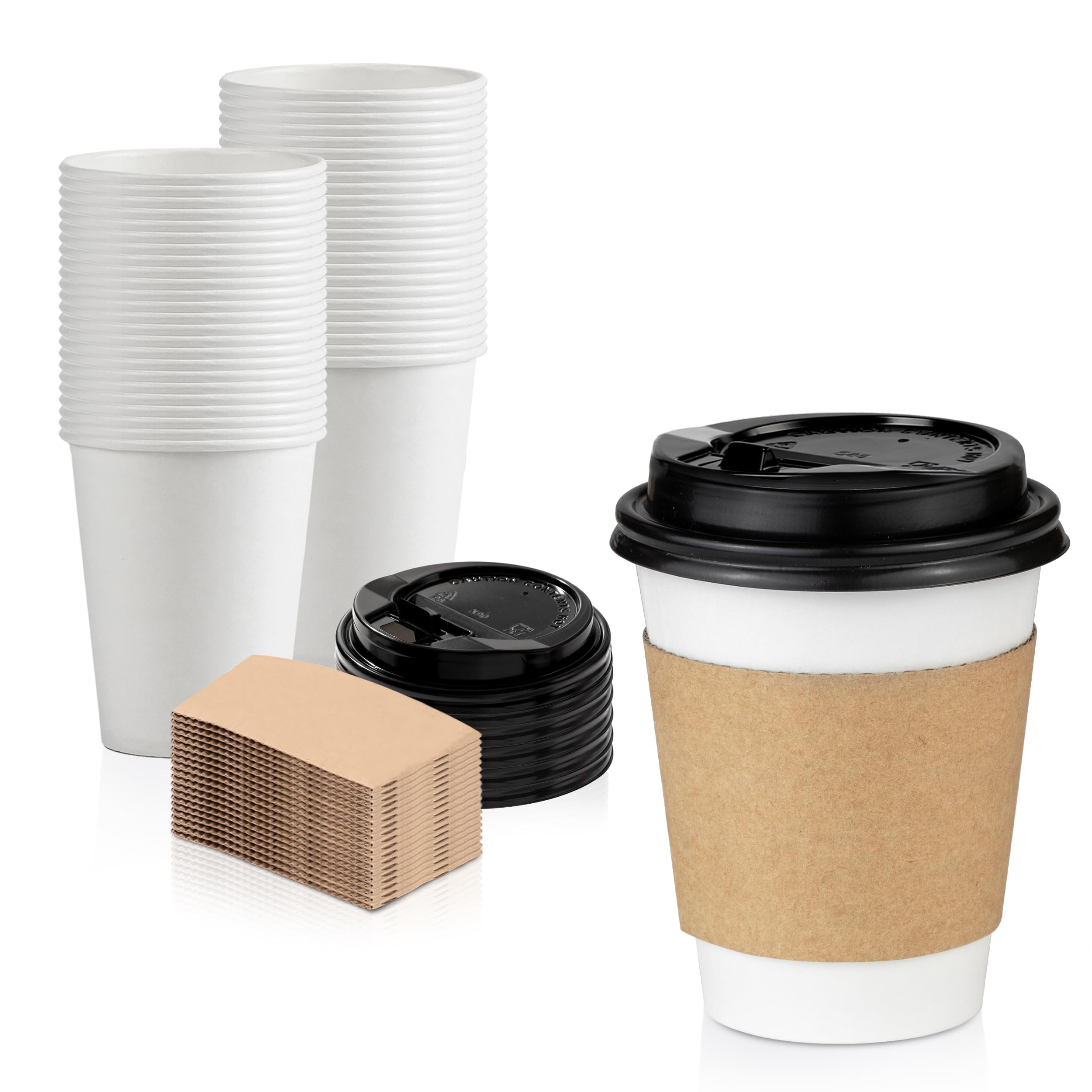 Fit Meal Prep 50 Pack 16 Oz Christmas Coffee Cups With Lids And Christmas Sleeves, Durable Thickened Christmas Paper Cups For Ho