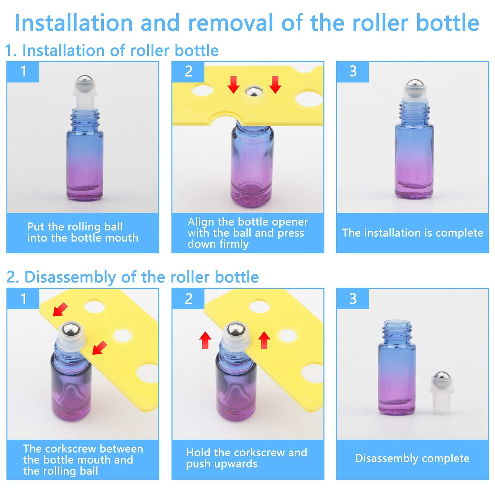 Ellbest 17Pcs 5Ml Rolling Glass Bottle For Essential Oil Small Roller Bottles With Stainless Steel Roller Balls&Funnels Reusable