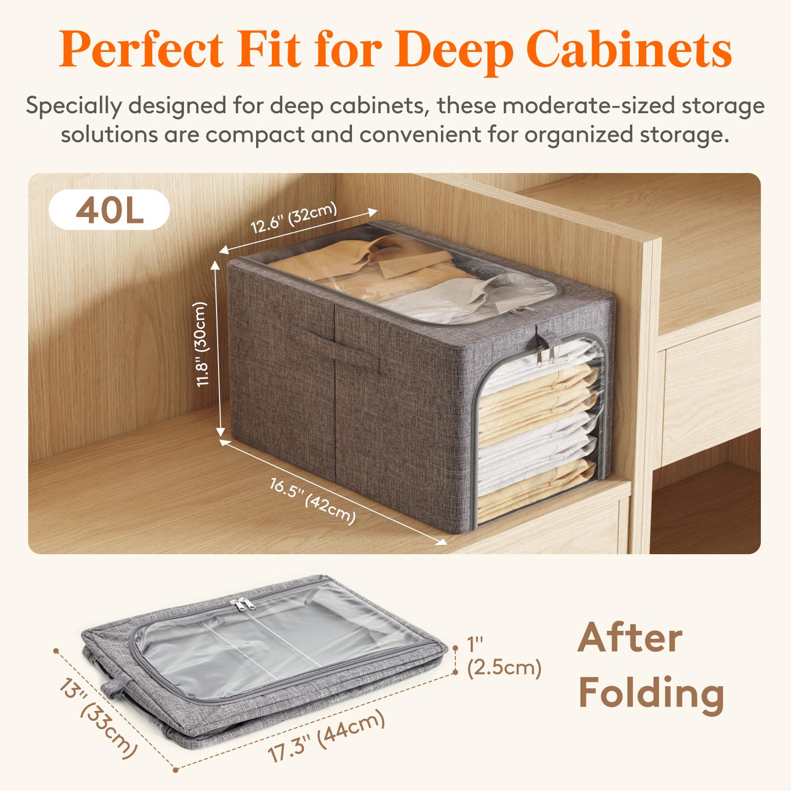Lifewit 4 Pack Clothes Storage Bins with Metal Frame, Foldable Clothing Storage Bins with Lids, 40L Stackable Storage Box Storag