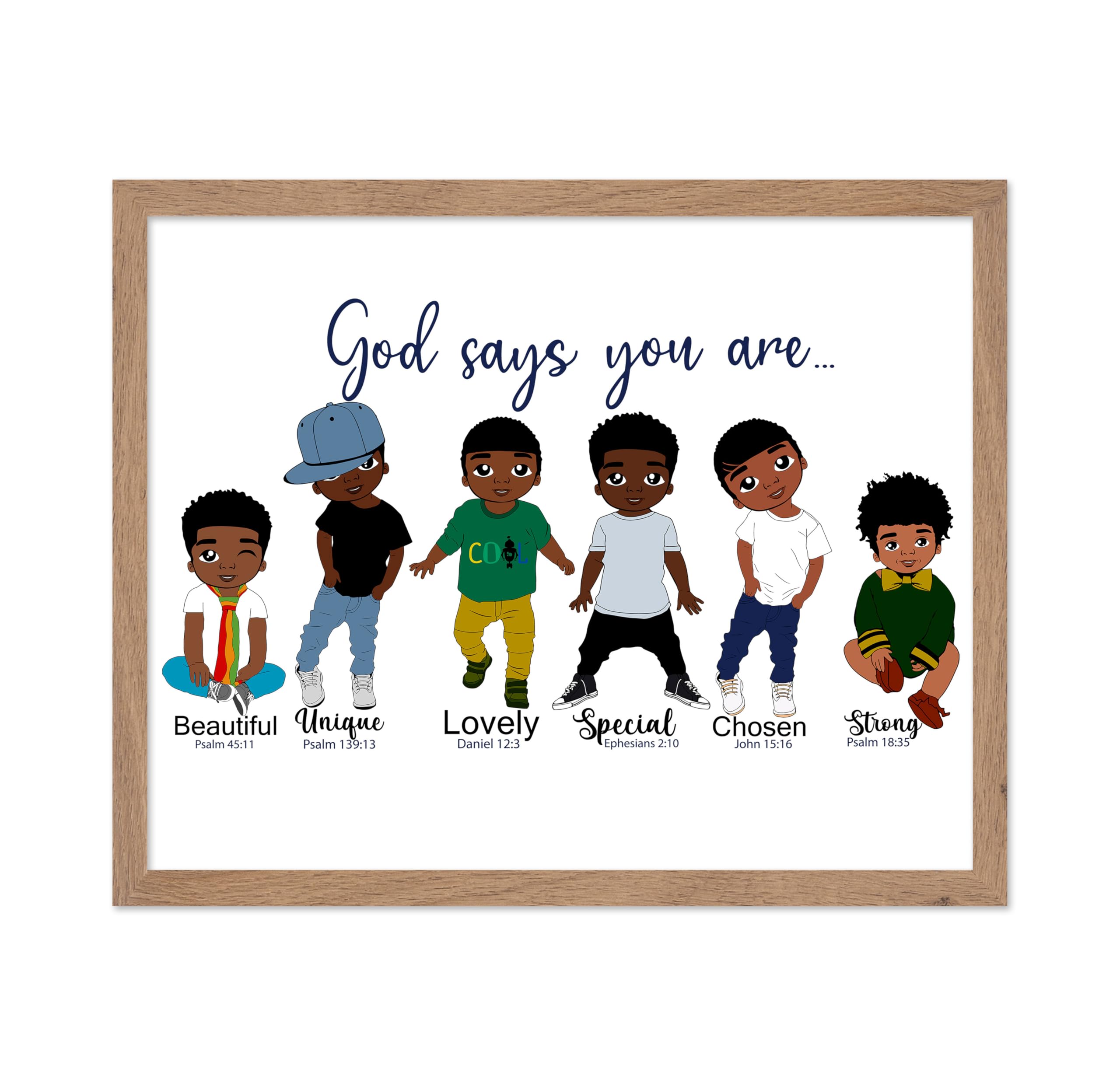 Poster Master Motivational Poster - Retro Inspirational Print - Gift for Afro Kid, Friend - God Says You Are, Cute African Ameri