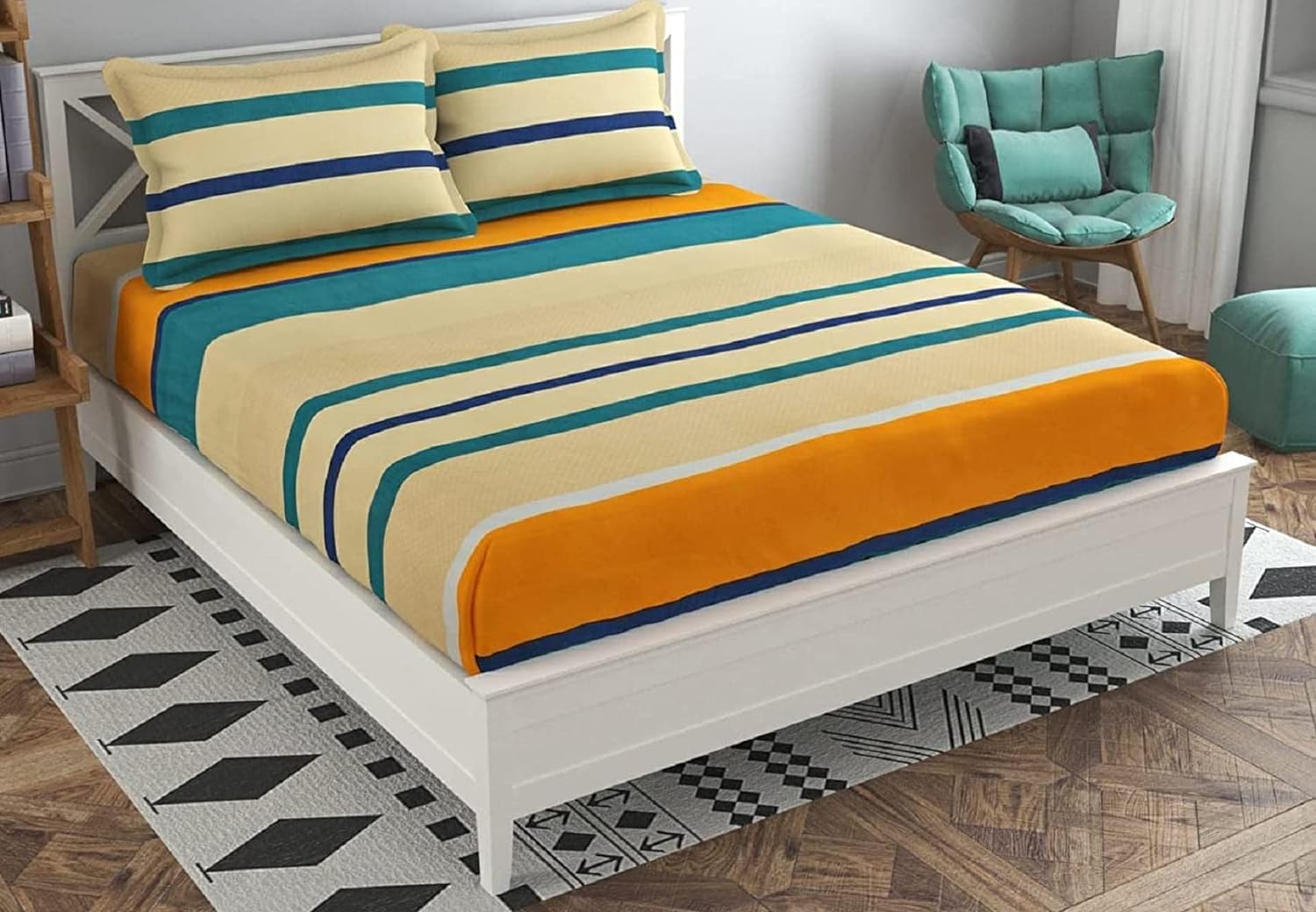 Rrc Gless Cotton Elegant Polycotton Elastic Fitted Bedsheet With 2 Pillow Covers,72X78(Inches) Elastic On All Around Side To Gri