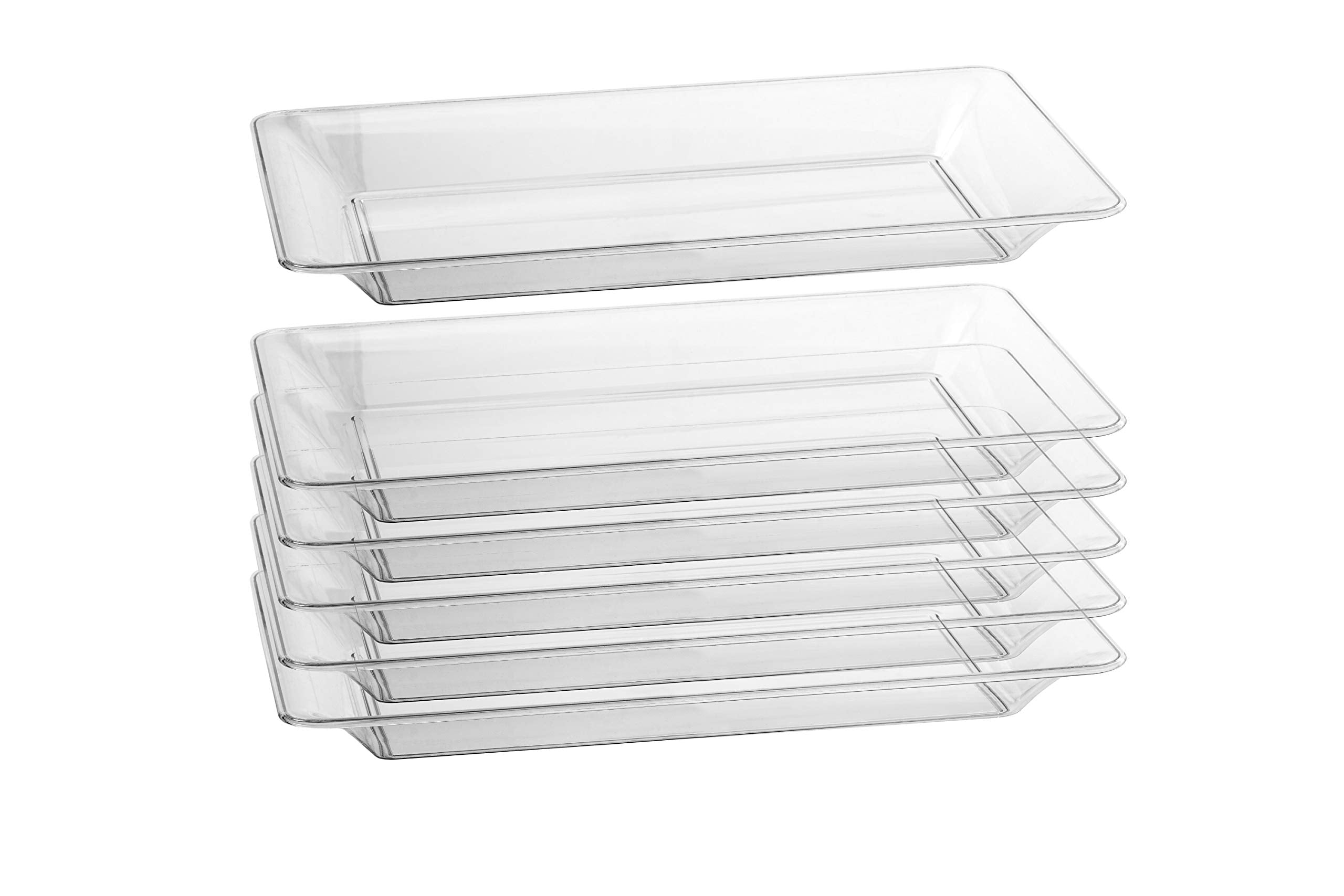 Exquisite - 6 Pack Crystal Clear Premium Quality 18.25 Inches X 11.25 Inches Rectangle Plastic Disposable Serving Trays For Part