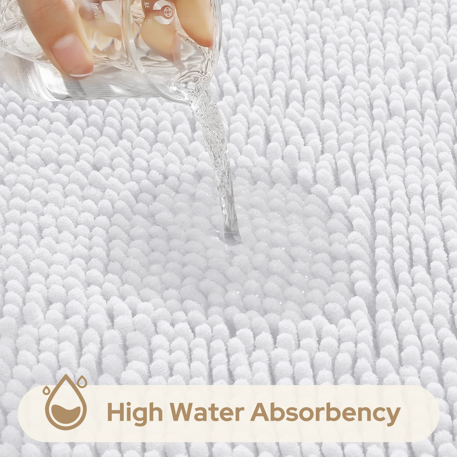 HOMEIDEAS 3 Pieces Bathroom Rugs  Ultra Soft Non Slip Absorbent Chenille Toilet Bath Mat Set (White)