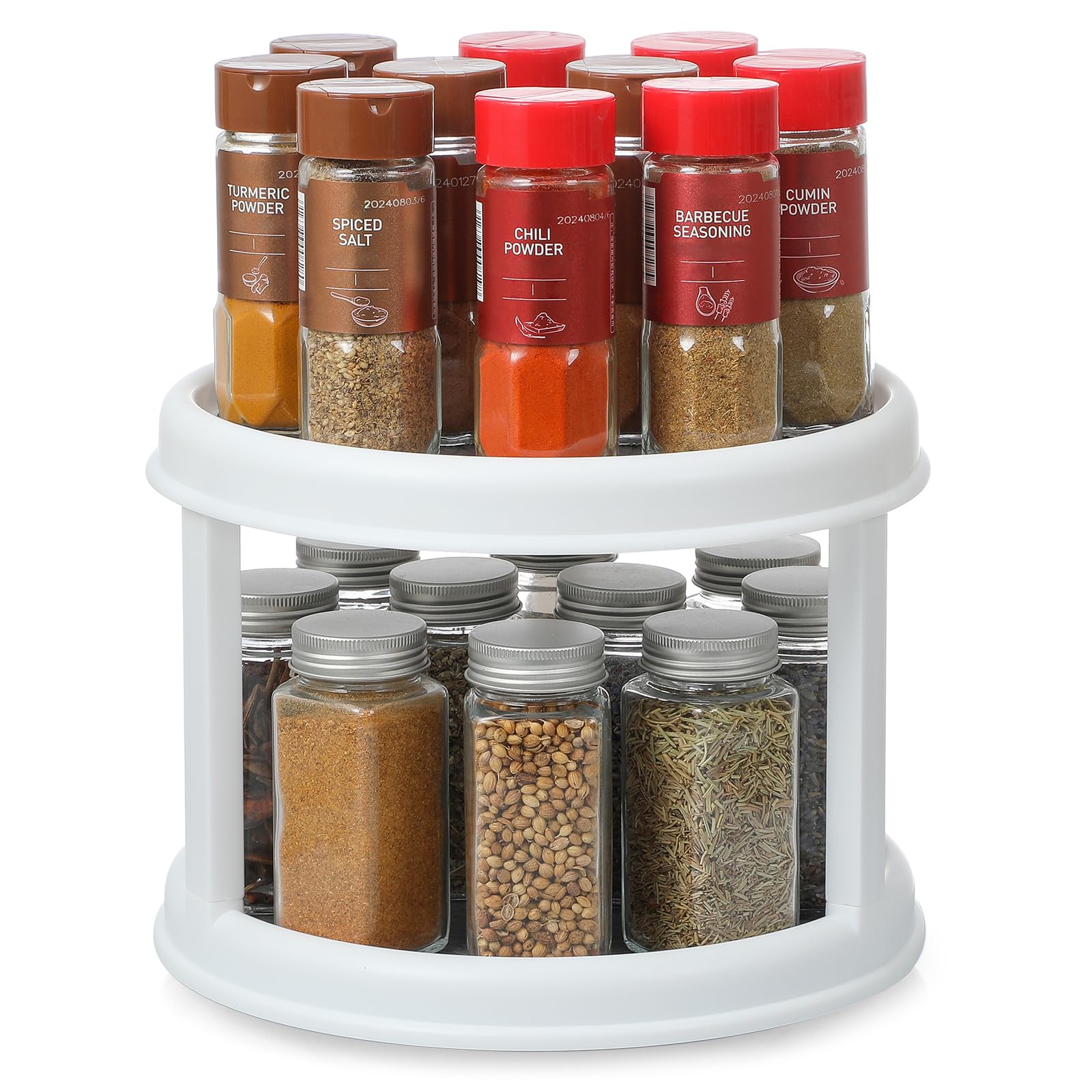 2 Tier 10 Turntable Lazy Susan Spice Organizer - Rotating Seasoning Rack for Pantry Cabinet Kitchen Countertop, Table Top Organi