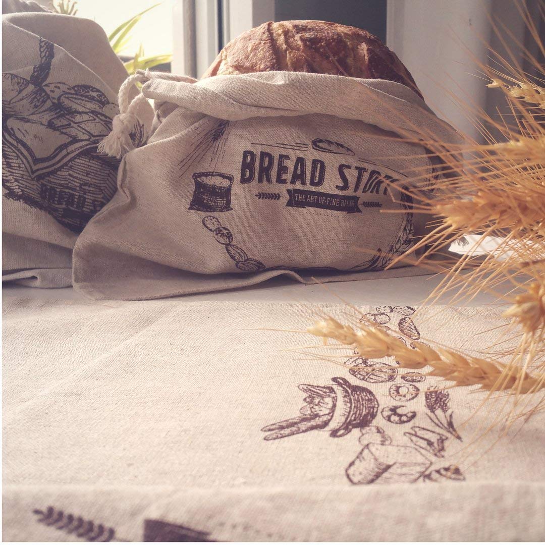 Bread Story Natural Linen Bread Bags - 2-Pack Large 11x15in, Beige, Reusable Food Storage for Artisan Bread, Housewarming Gift