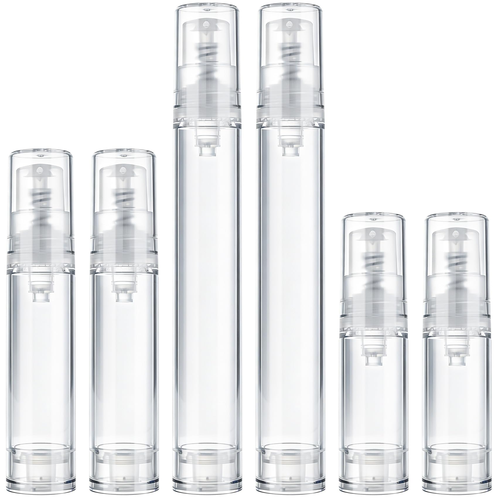 STSTR 6PCS Airless Pump Bottle Travel, 5ml/10ml/15ml Refillable Vacuum Press Pump Bottles, Clear Plastic Lotion Container Travel