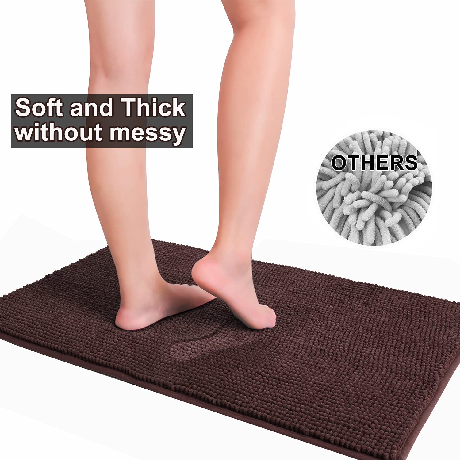 Urvoix Bathroom Rugs Set - 3 Pieces Ultra Soft Non-Slip Bath Mats  Chenille Absorbent Bath Rugs for Bathroom  Tub and Shower (Brown)