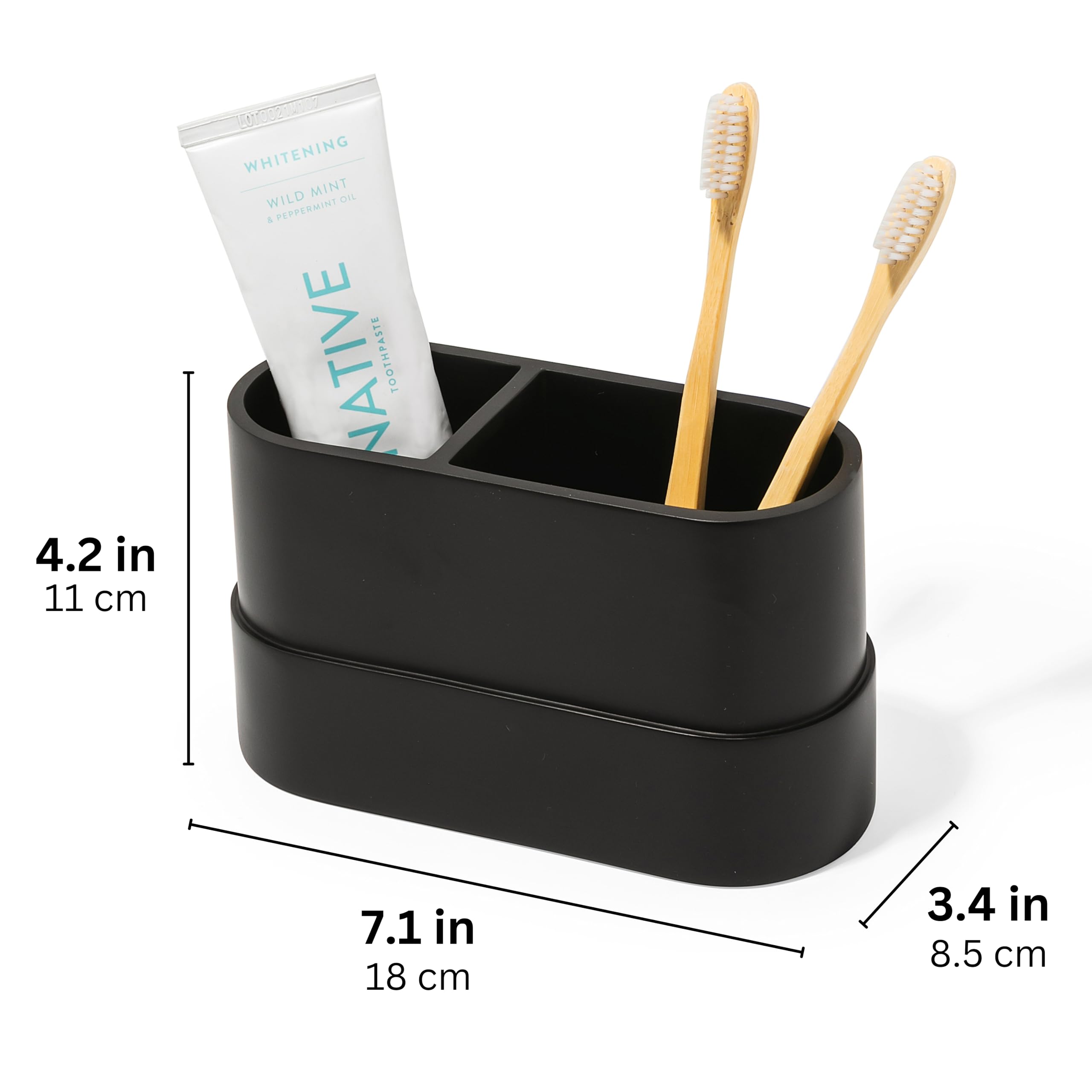 Yew Design Matte Black Large Toothbrush And Toothpaste Holder For Bathroom Vanity And Countertop, 2 Compartments Round Organizer