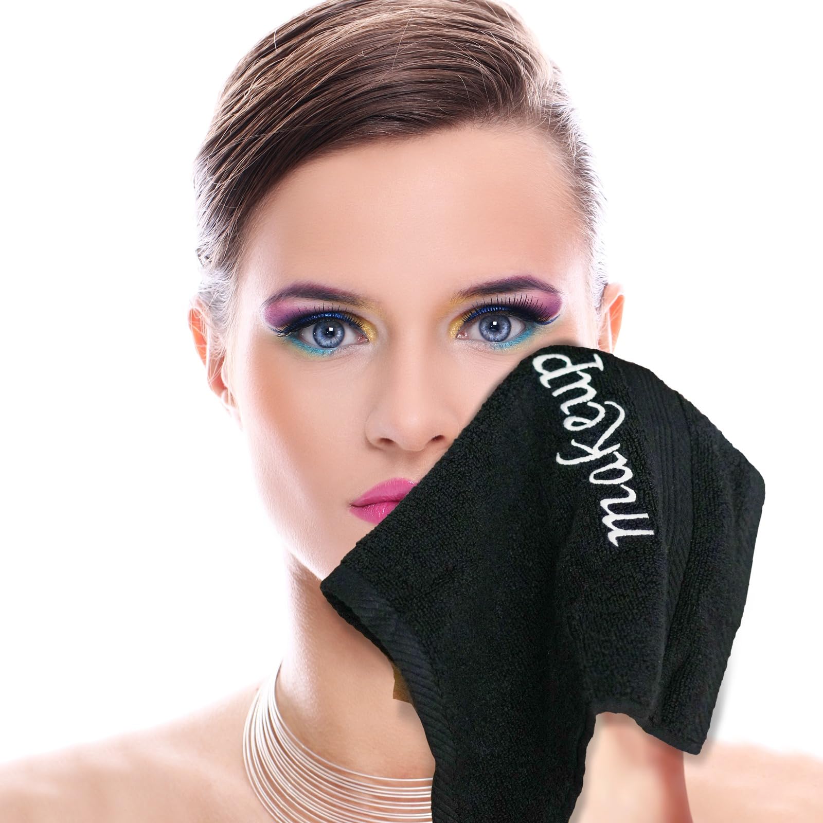 Linteum Textile Bleach Proof Makeup Remover Wash Cloth [Pack of 12/Black] Reusable Bleach Safe Face Towel, 13x13 inches, Extra S