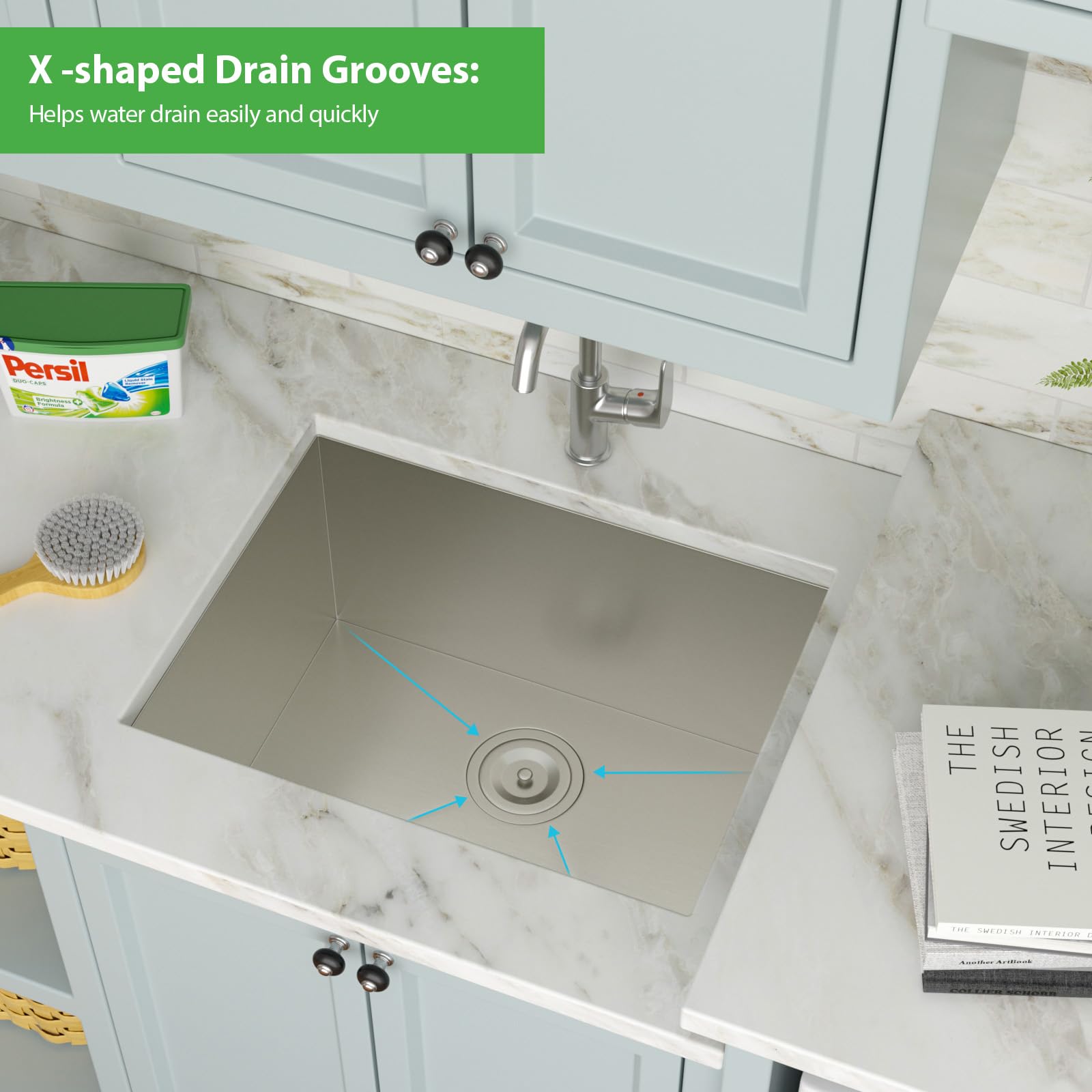 Couoko 23 Inch Undermount Laundry Sink 16 Gauge Stainless Steel 12 Inch Deep Single Bowl Under Counter Handmade Utility Outdoor