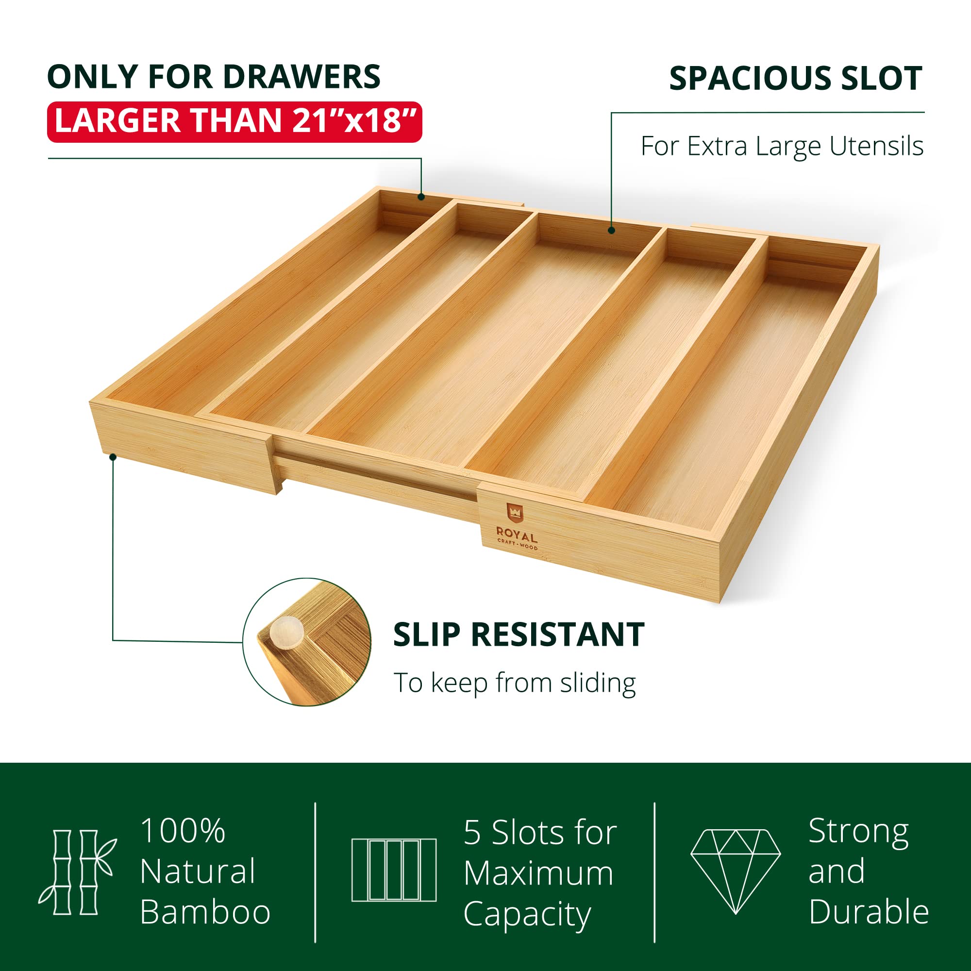 Royal Craft Wood Luxury Bamboo Kitchen Drawer Organizer - Expandable Utensil Organizer For Drawer - Utensil And Silverware Holde