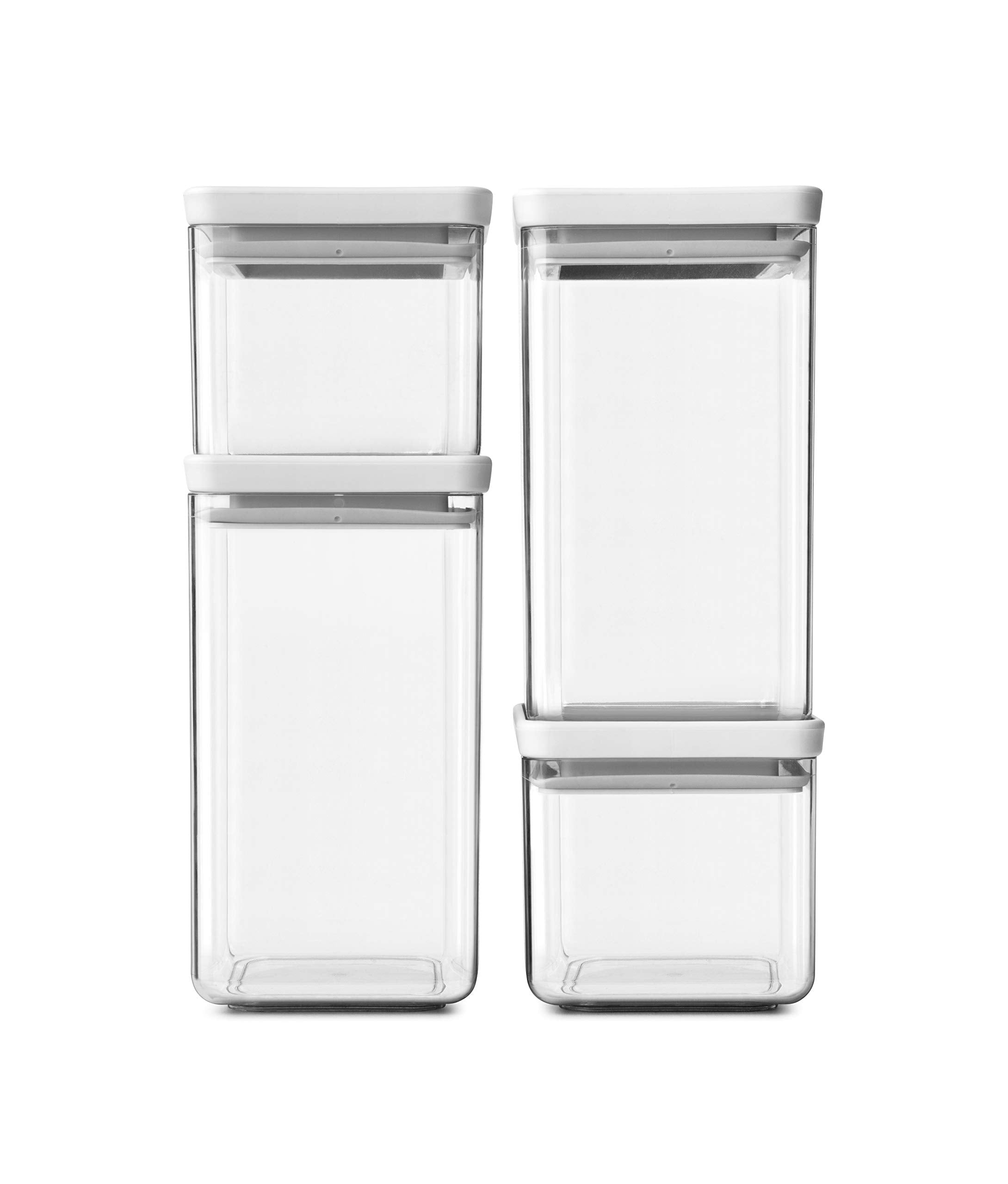 Brabantia Tasty+ 4pc Stackable Food Canisters Set (Light Gray) 2x 0.7qt & 2x 1.7qt BPA-Free Space-Saving Jars with Silicone Seal