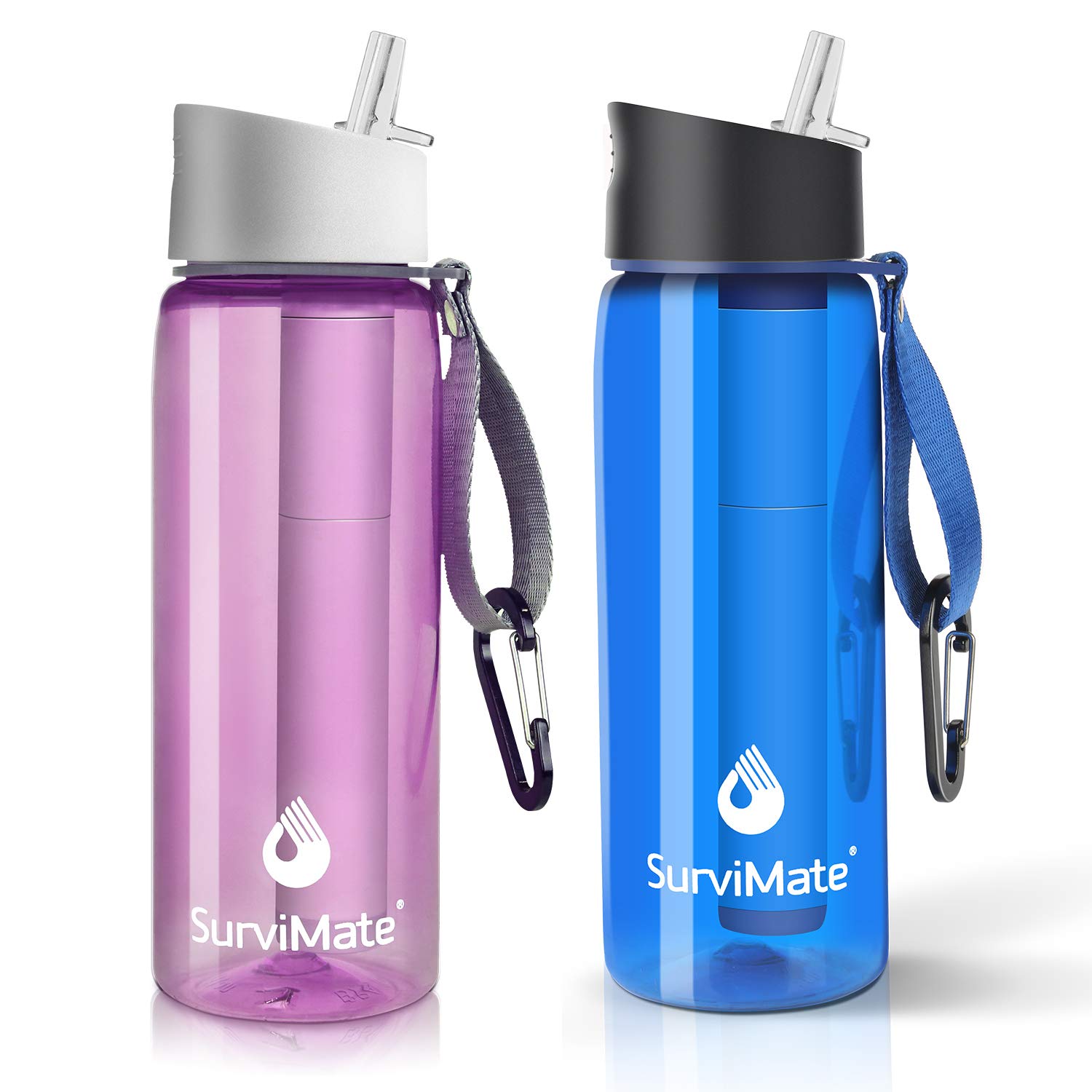 Survimate Purified Water Bottle For Camping, Hiking, Backpacking And Travel, Bpa Free With 5-Stage Intergrated Filter Straw