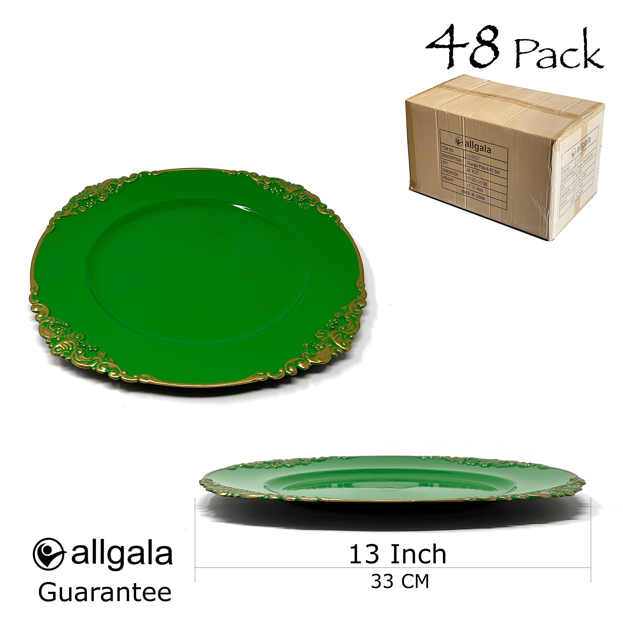 allgala 13-Inch 48-Pack Heavy Quality Round Charger Plates-Floral Green-HD80887
