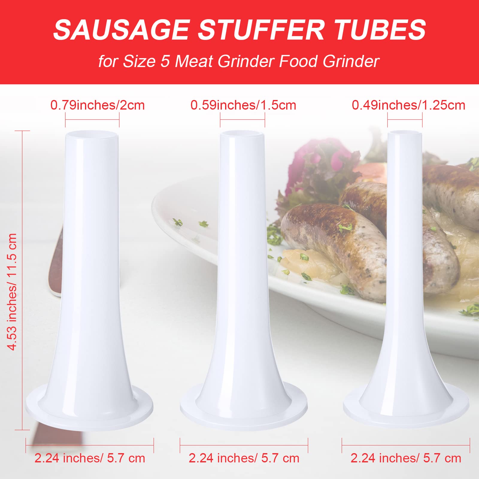 Mudder 9-Piece Sausage Stuffer Tube Set - Plastic Funnels for Size 5 Meat Grinder - 3 Sizes - White