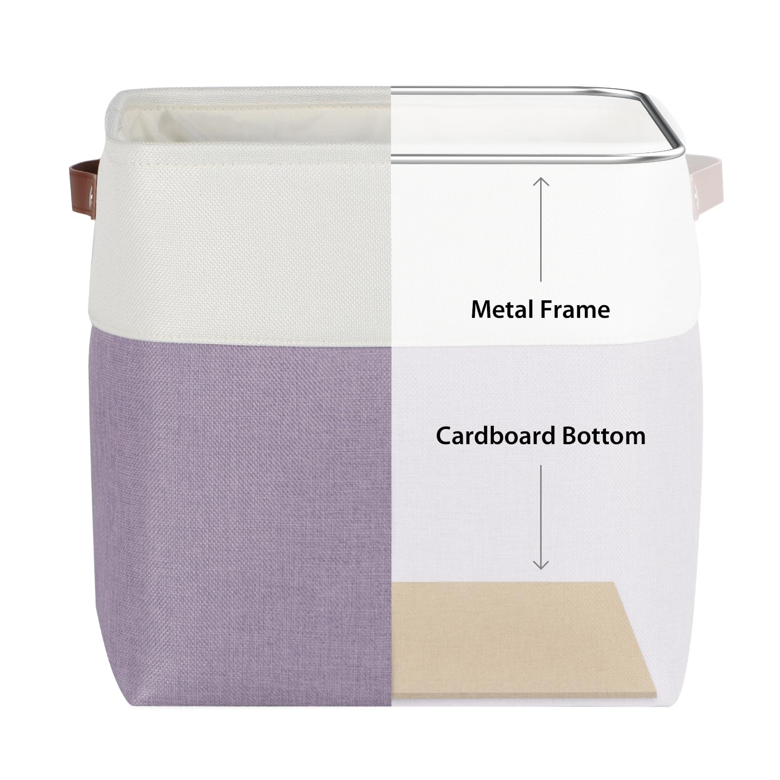 Univivi 13 X 13 X13 Cube Storage Baskets Storage Bins With Hard Bottom|Pu Handles For Organizing,Foldable Fabric Storage Bins De