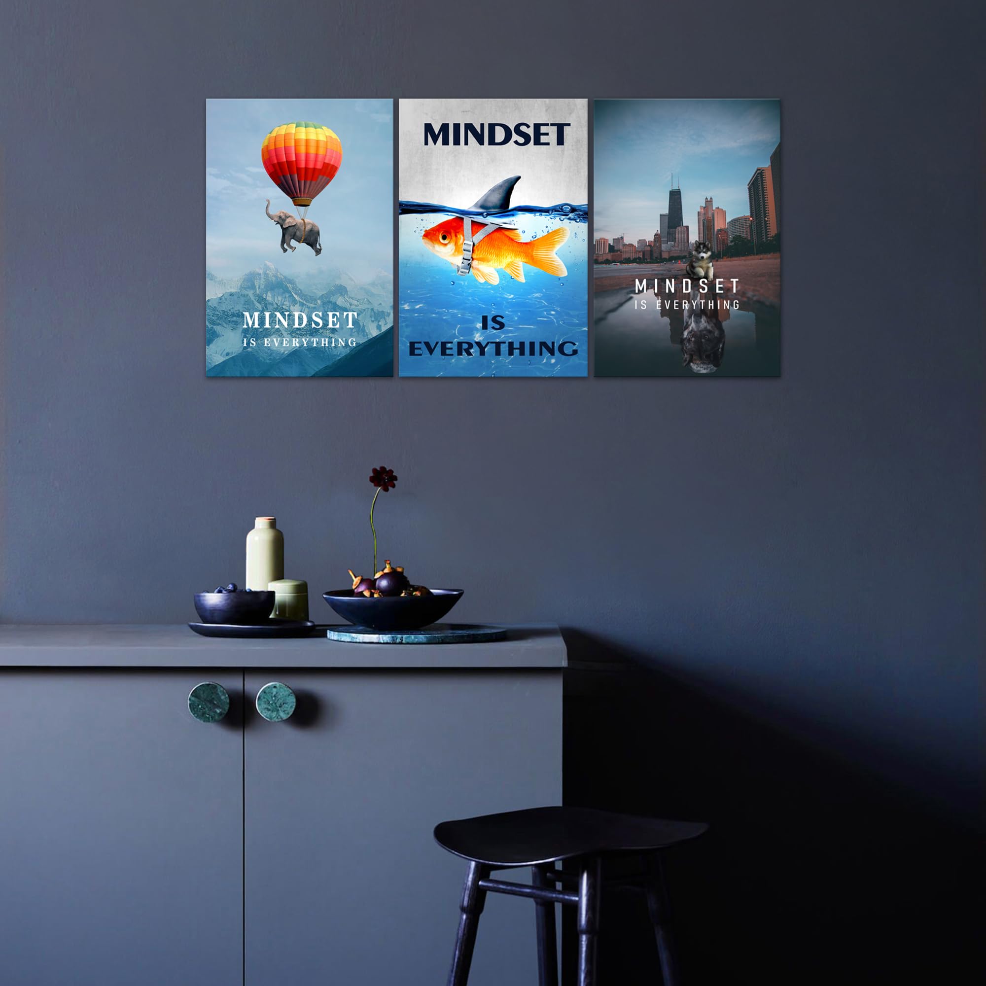 Kawahone Mindset Is Everything - Motivational Wall Art - Inspirational Mindset Entrepreneur Posters Prints Framed Artwork For Of