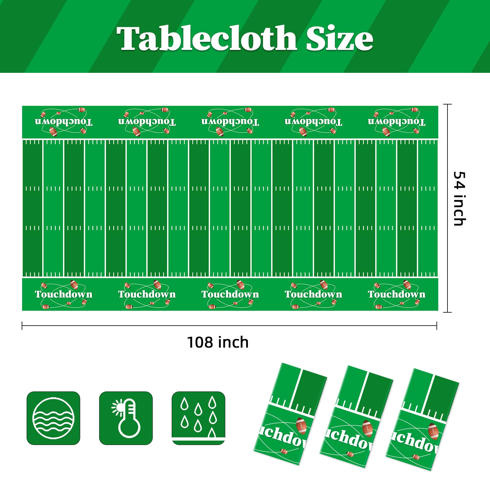 Childom Football Party Decorations,3 Pack Tablecloth Disposable Plastic 54 ' ' X 108 ' ', Birthday Decor,Football Table Cloth Fo