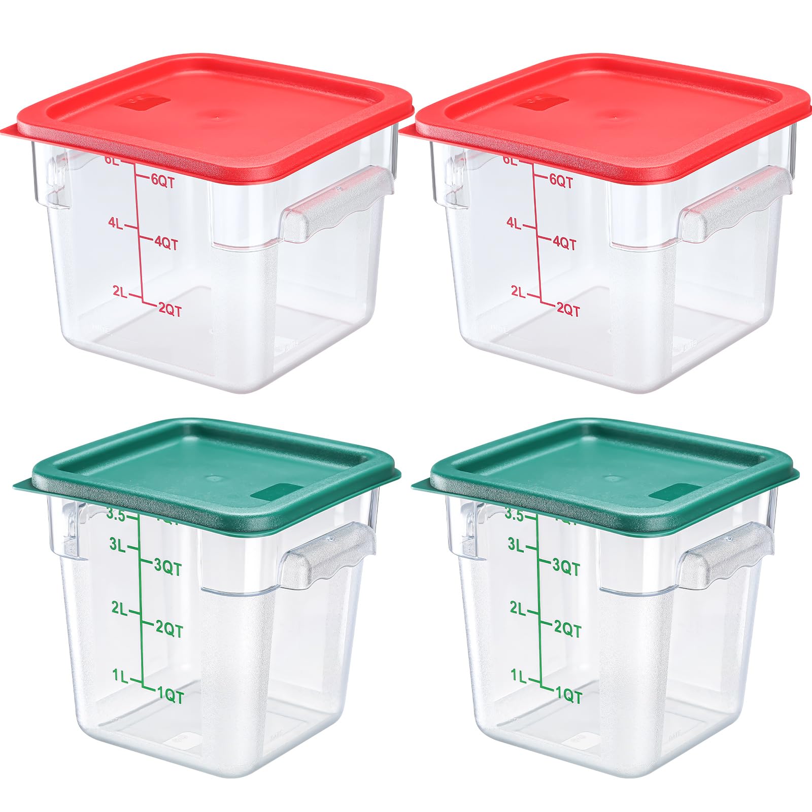 Lallisa 4 Pcs 6 Qt And 4 Qt Food Storage Containers With Lids And Handles Square Food Containers With Scales Polycarbonate Air T