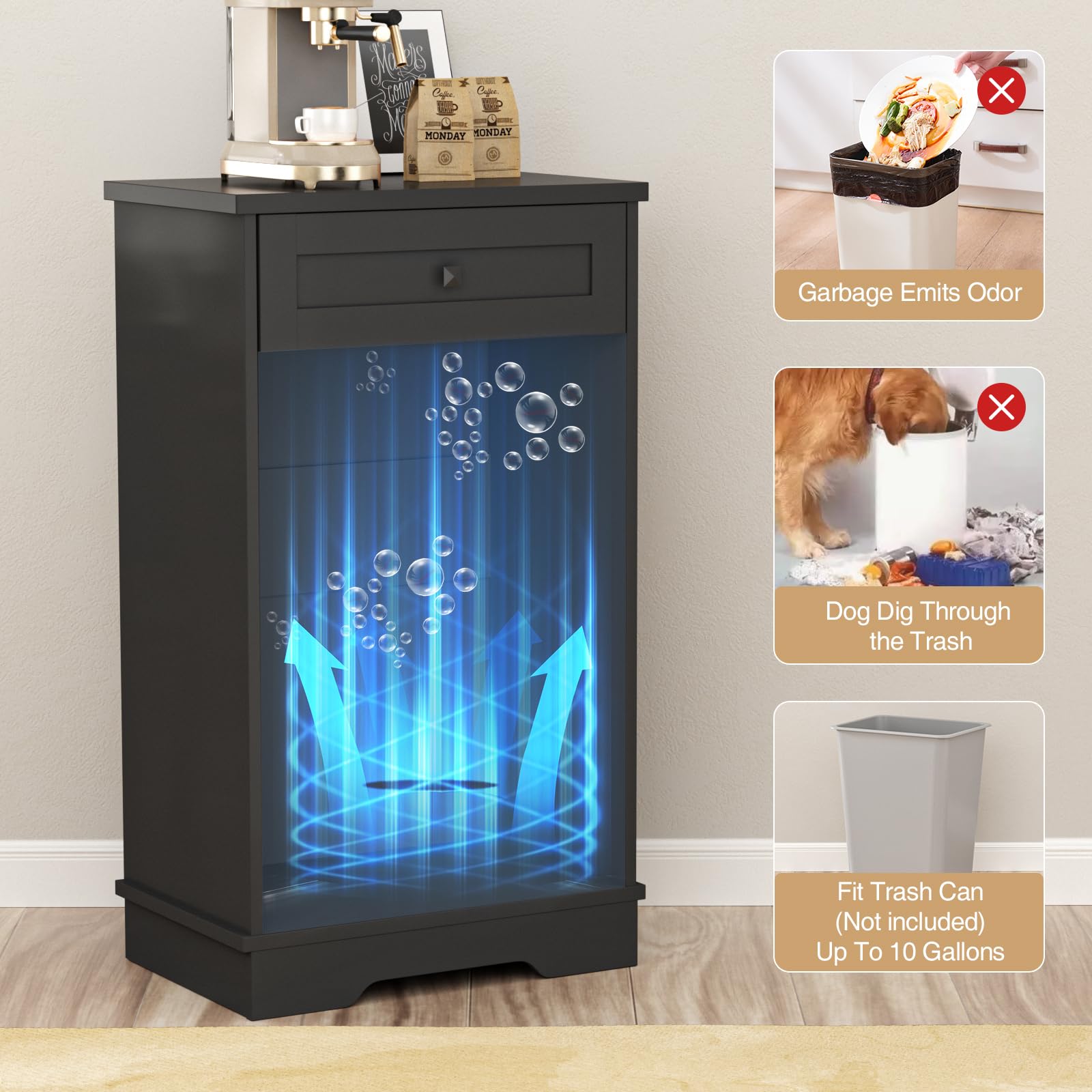 Tilt Out Trash Cabinet, Farmhouse Trash Can Cabinet W/Negative Ion, Dog Proof 10 Gallon Garbage Can Cabinet For Kitchen, Bathroo