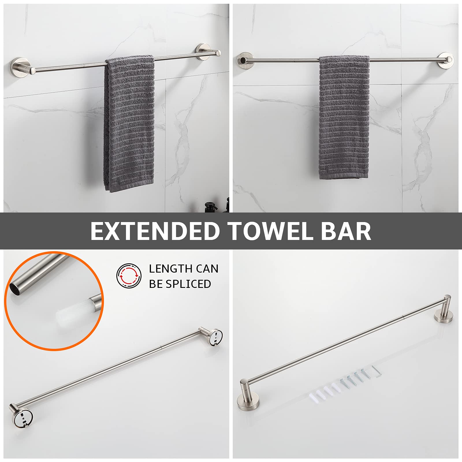 Bgl Bathroom Accessory Set Brushed Nickel 4-Pieces Bathroom Towel Rack 24 Inches Adjustable Bathroom Hardware Set