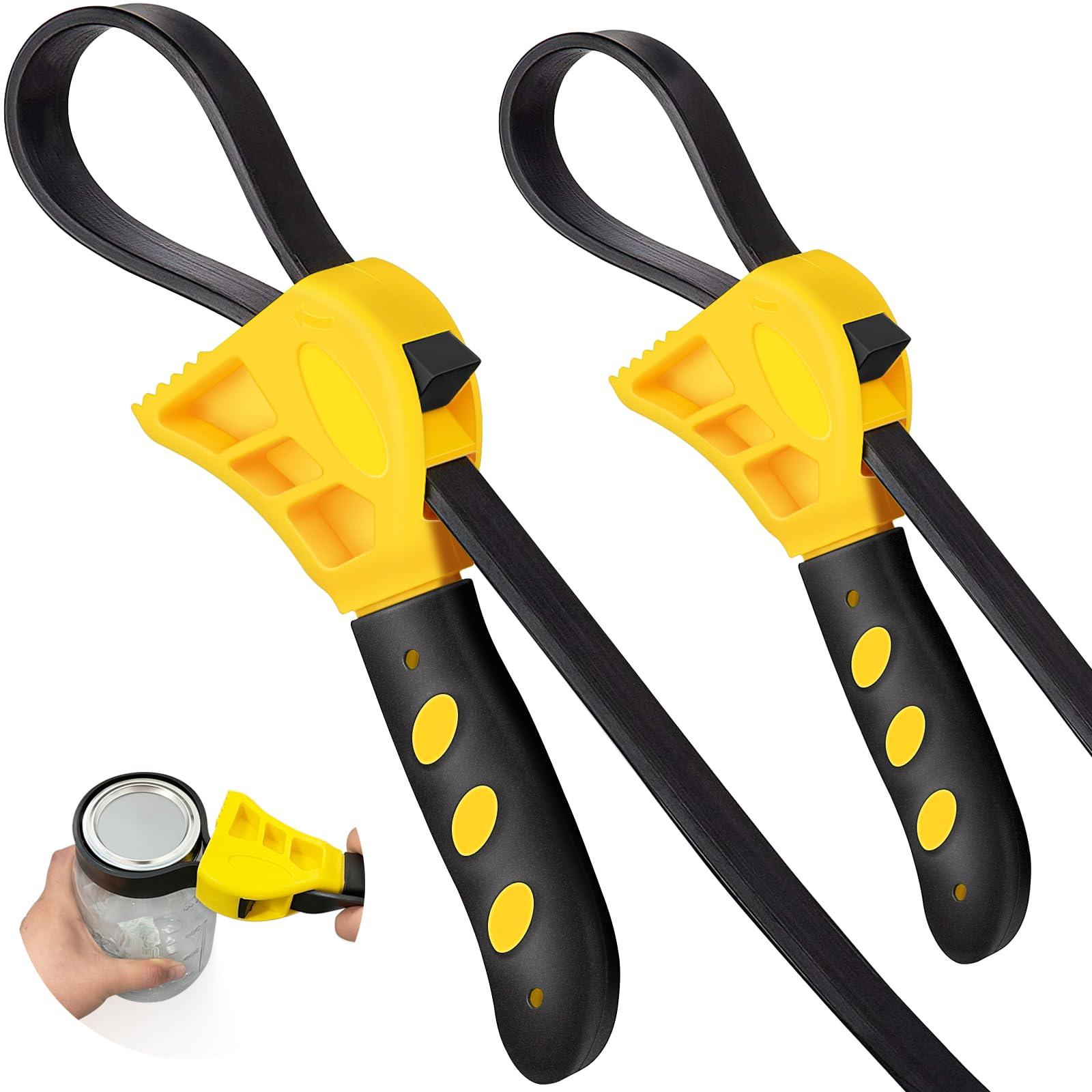 Jar Opener For Weak Hands: Strap Wrench And Rubber Wrench - Easy Bottle Opener, Strap Wrench, Effortless, Adjustable, Non-Slip -