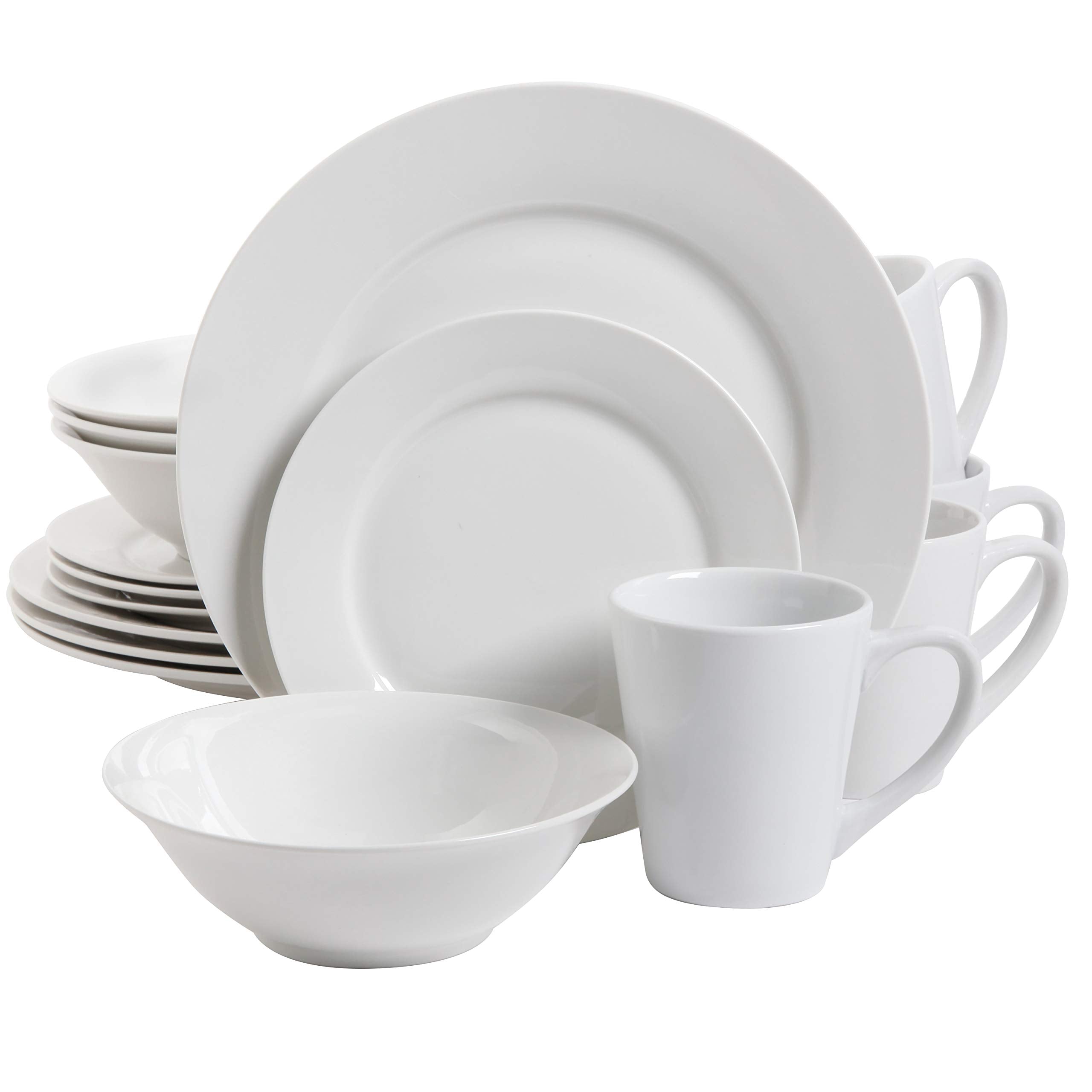 Gibson Home Amelia Court Porcelain Chip and Scratch Resistant Dinnerware Set, Service for 4 (16pcs), White (Round)