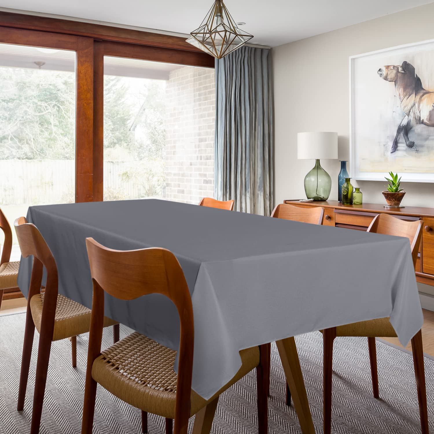 Sancua 2 Pack Light Grey Tablecloth 60 X 102 Inch, Rectangle 6 Feet Table Cloth - Stain And Wrinkle Resistant Washable Polyester