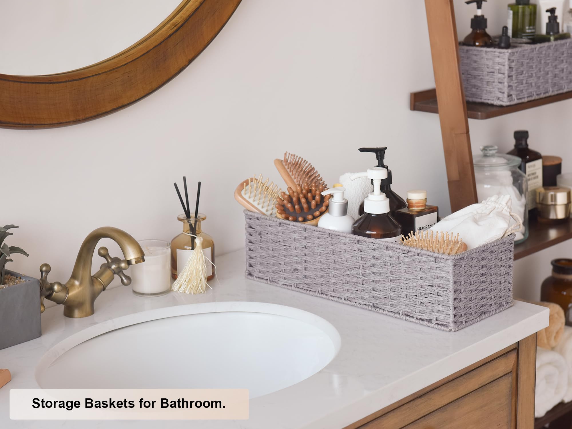 StorageWorks Toilet Basket Tank Topper  Toilet Paper Basket for Bathroom  Round Paper Rope Storage Basket for Toilet Tank Top  Bathroom Wicker Basket  Gray  2 Pack