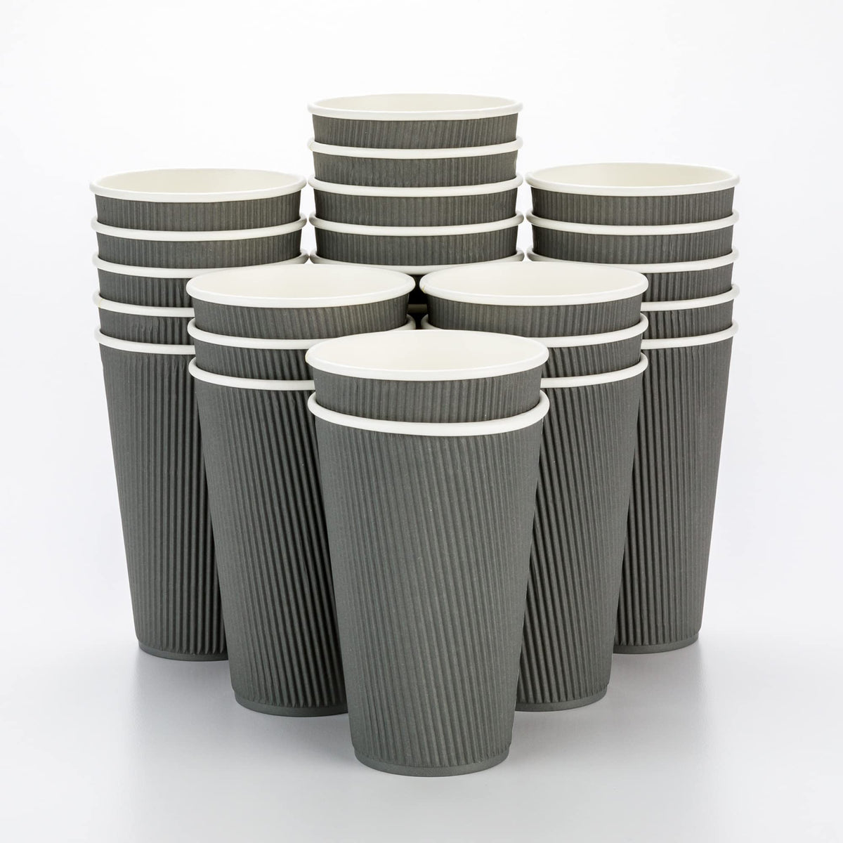 500-Ct Disposable Gray 16-Oz Hot Beverage Cups With Ripple Wall Design: No Need For Sleeves - Perfect For Cafes - Eco-Friendly R