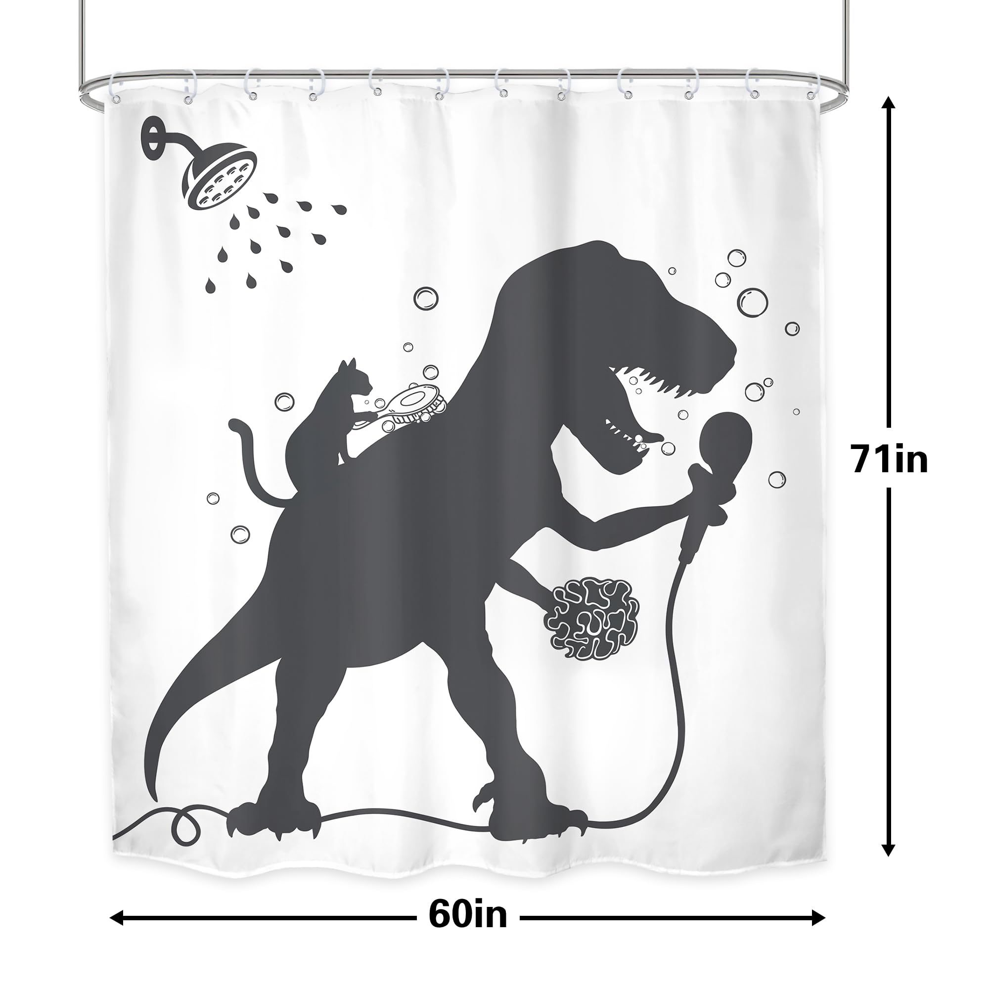 Lghtyro Kids Funny Dinosaur Shower Curtain Bathroom Set 60Wx71H Inches Boys Dino Cat Trex Raptor Animal Shadow Silhouette Bath C