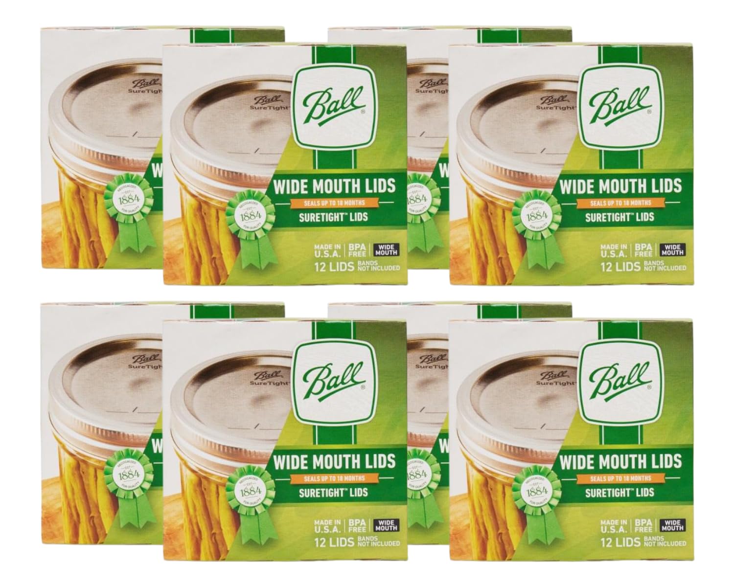 Ball Wide Mouth Lids For Glass Mason Jars, Used For Canning, Pickling, Juice, Jam, Jelly 12-Count, Pack Of 8 (96-Lids Total)