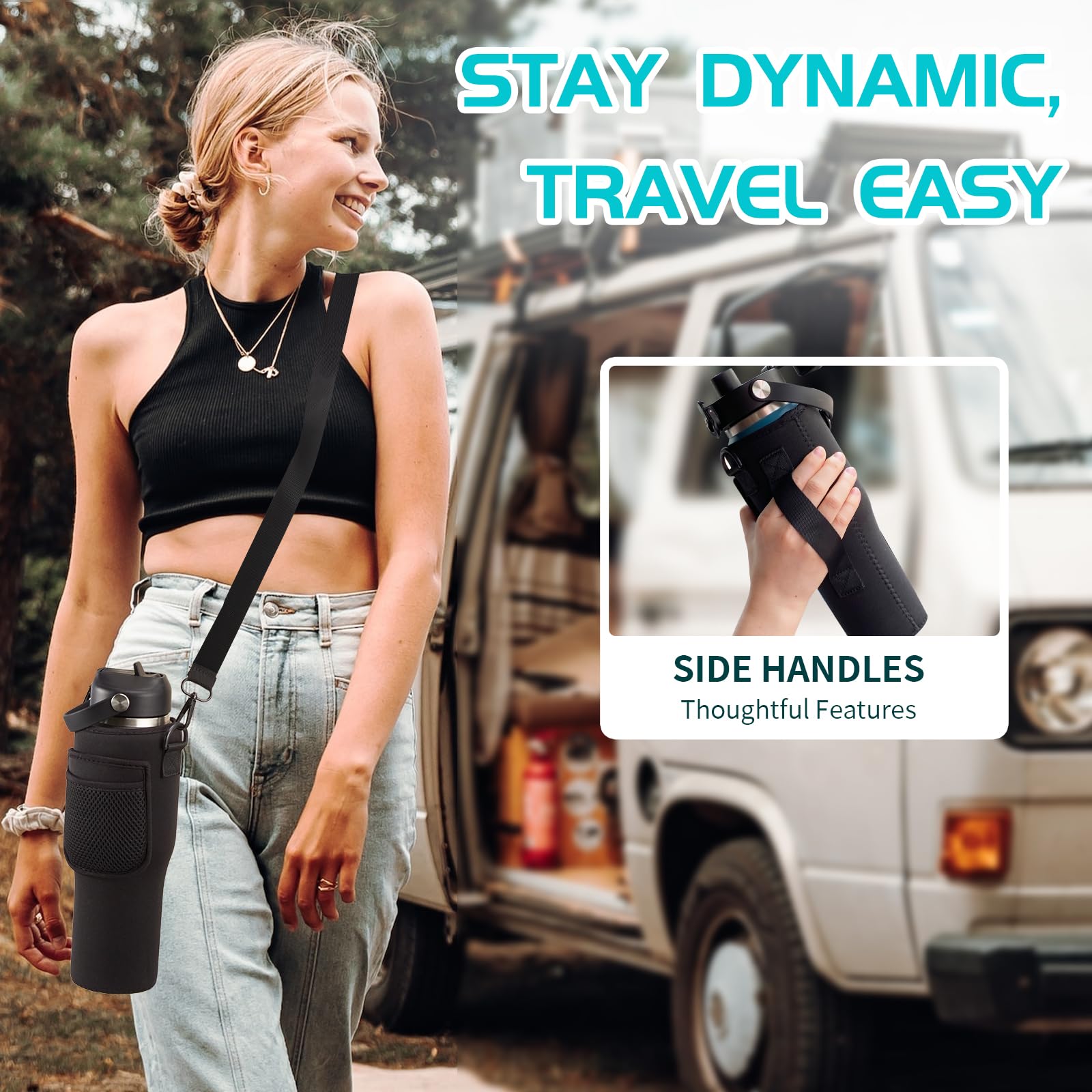 32Oz Insulated Water Bottle Tumbler With Straw - Auto Spout Lid, Protective Boot, Carrier Pouch, Vacuum Stainless Steel Water Bo