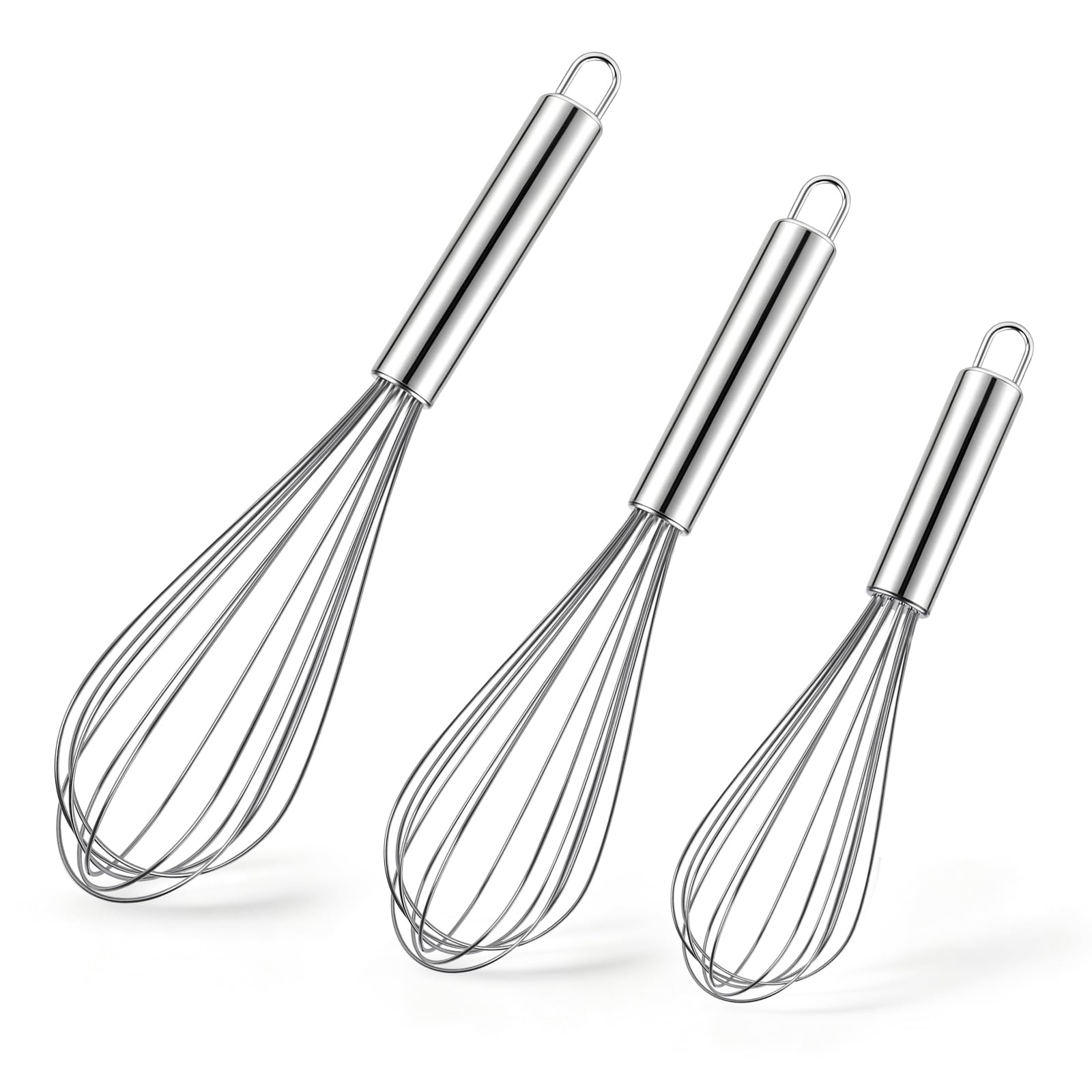 Ninsula 3 Pack Stainless Steel Whisk, 8 10 12 Thicken Heavy Duty Whisk Set, Food Grade Kitchen Wire Whisks for Cooking, Whisk