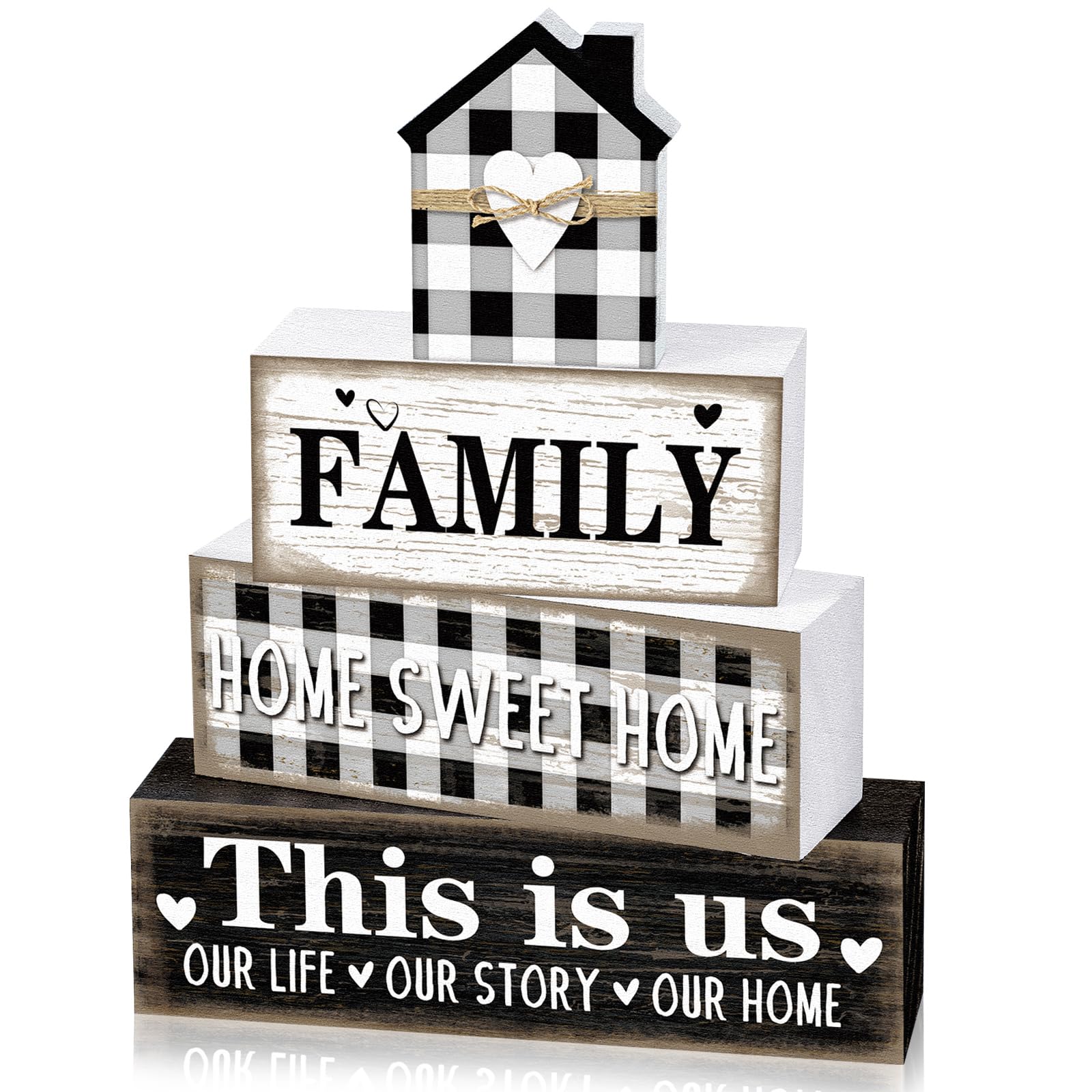 Cinnvoice Farmhouse Wooden Tabletop Decor Rustic Home Sweet Home Table Centerpieces This Is Us Block Sign Black and White Buffal